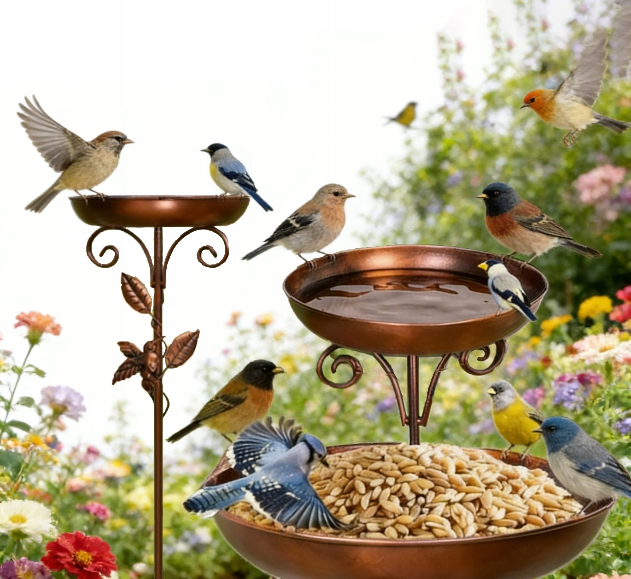 Bird Drinker Feeder Booth, Bowl Garden Ornament Bathtub, Stand