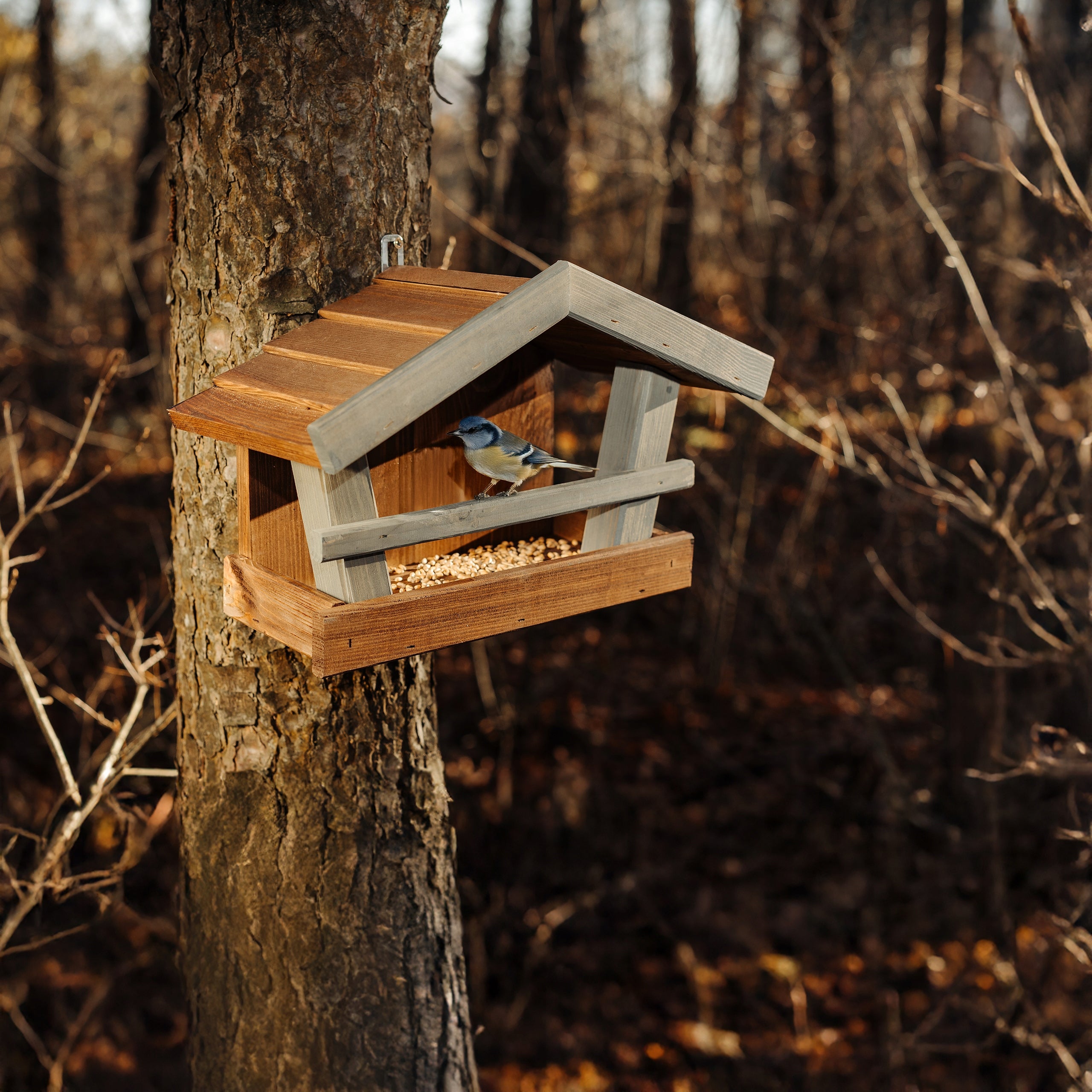 Bird Feeder Wooden Garden for Hanging Balcony Brown Green Packaging status original