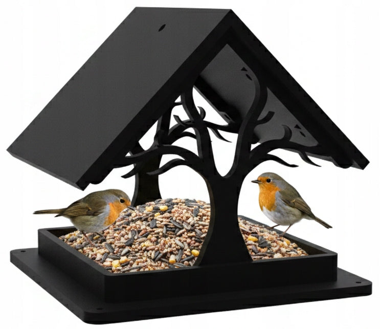 Birdhouse Feeder Booth Modern Hanging Standing Black 17cm