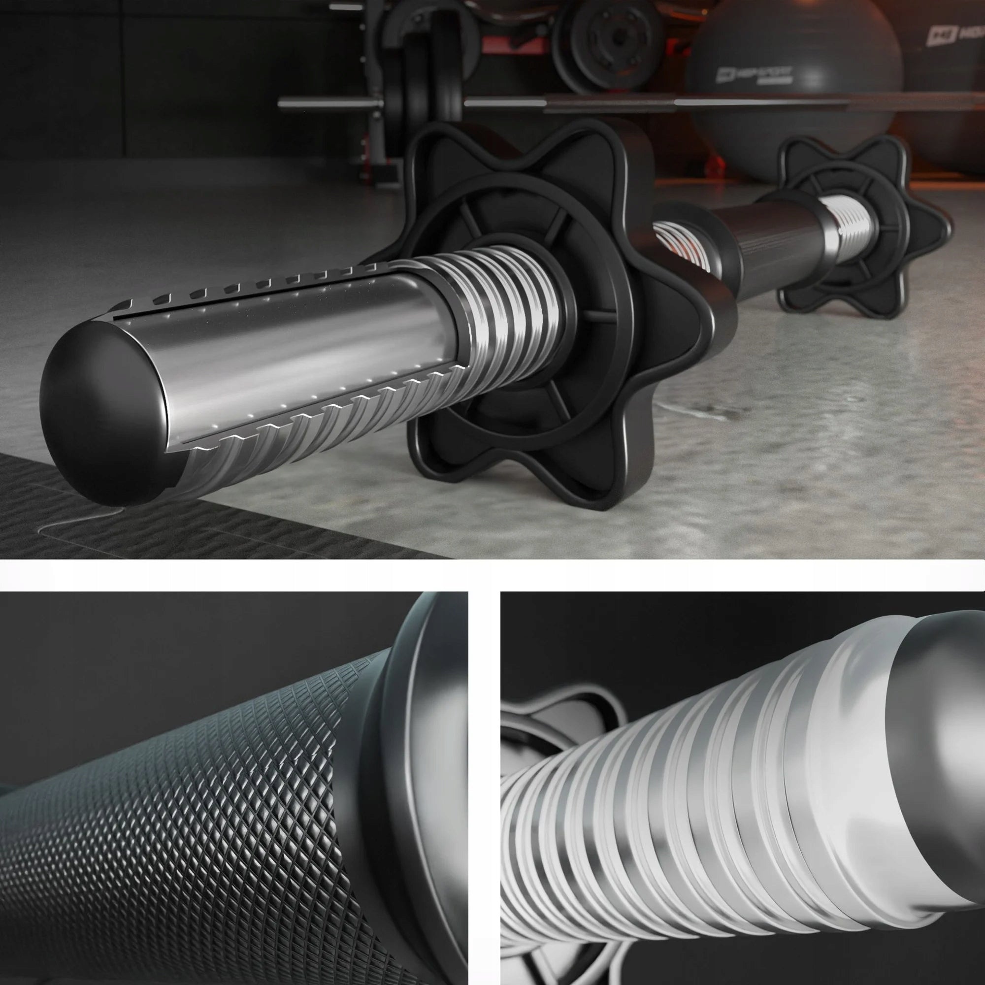Bituminous dumbbells 1x20kg adjustable neck 30mm clamps included threaded Model Hantle kompozytowe 1x20kg