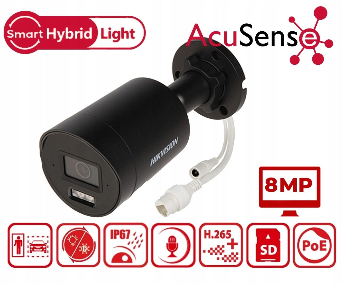 Black IP Camera Hikvision DS-2CD2083G2-LI2U 8Mpx AcuSense PoE Analytics Manufacturer code DS-2CD2083G2-LI2U(2.8mm)(BLACK)