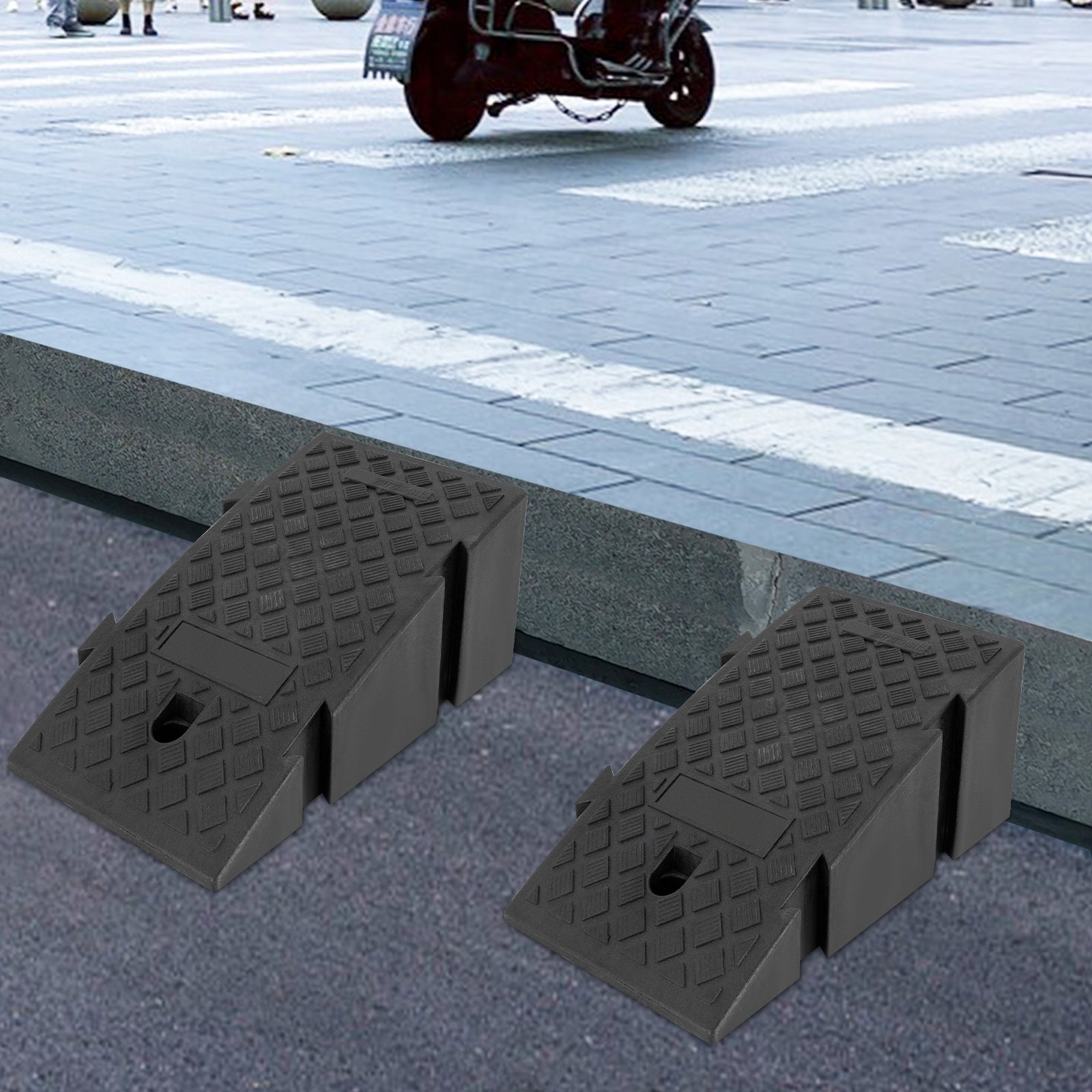 Black Plastic 19cm 2Pcs Load Ramps Non-Slip for Motorcycle Wheelchair Manufacturer code 214-6574