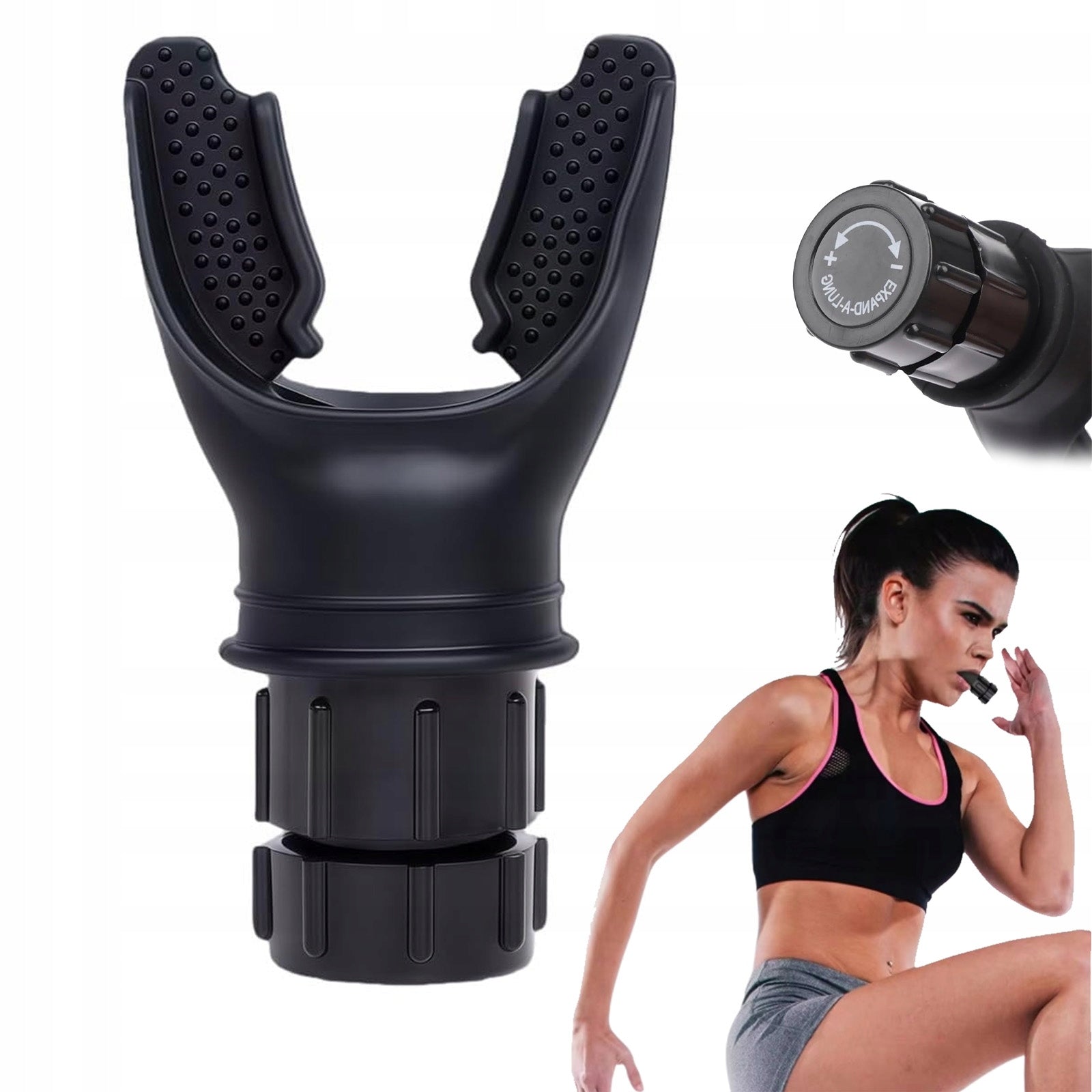 Black Portable Breathing Trainer Lung Exerciser for Running Workout