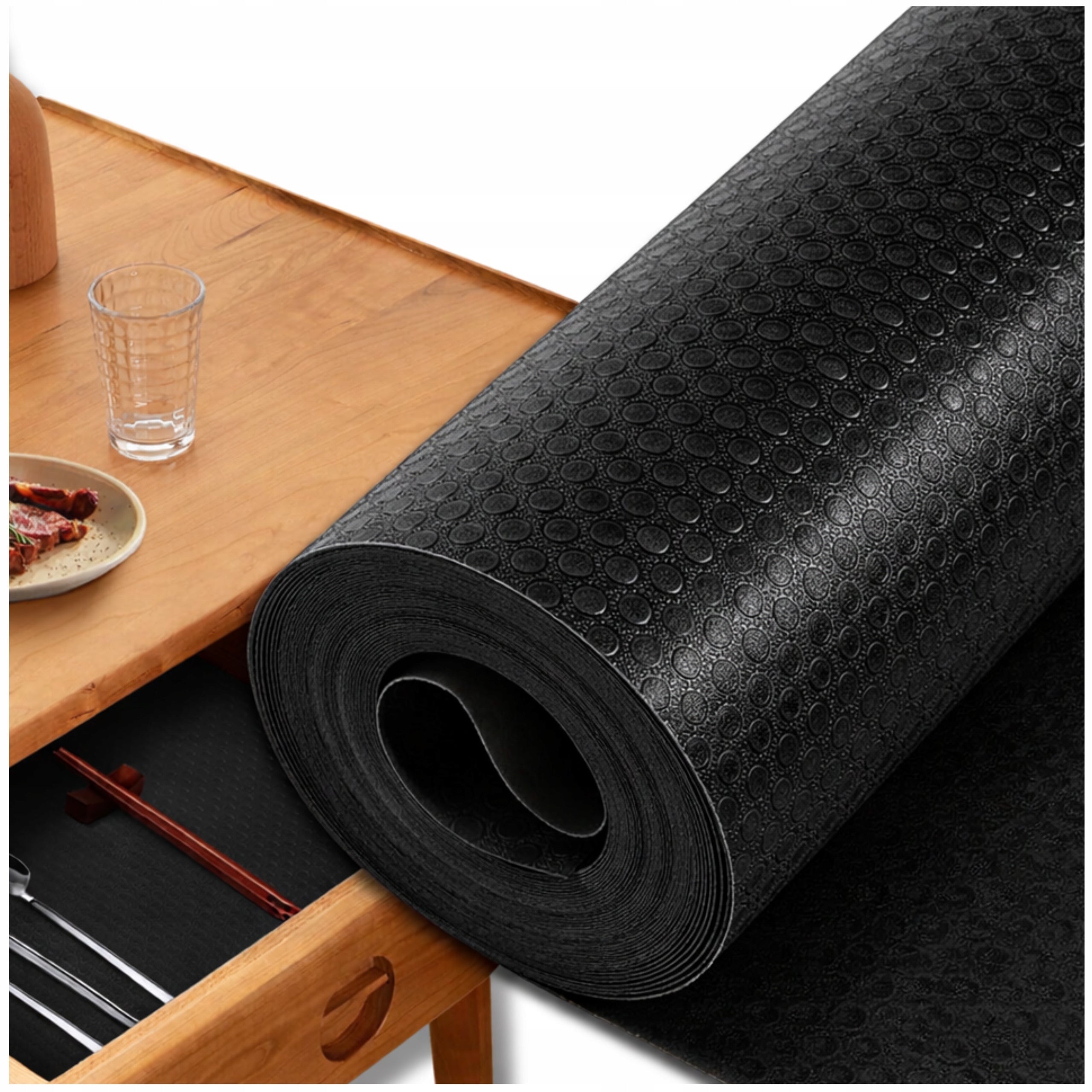 Black Protective Mat For Drawers Cabinets Non-Slip 400x50cm Stain Resistant