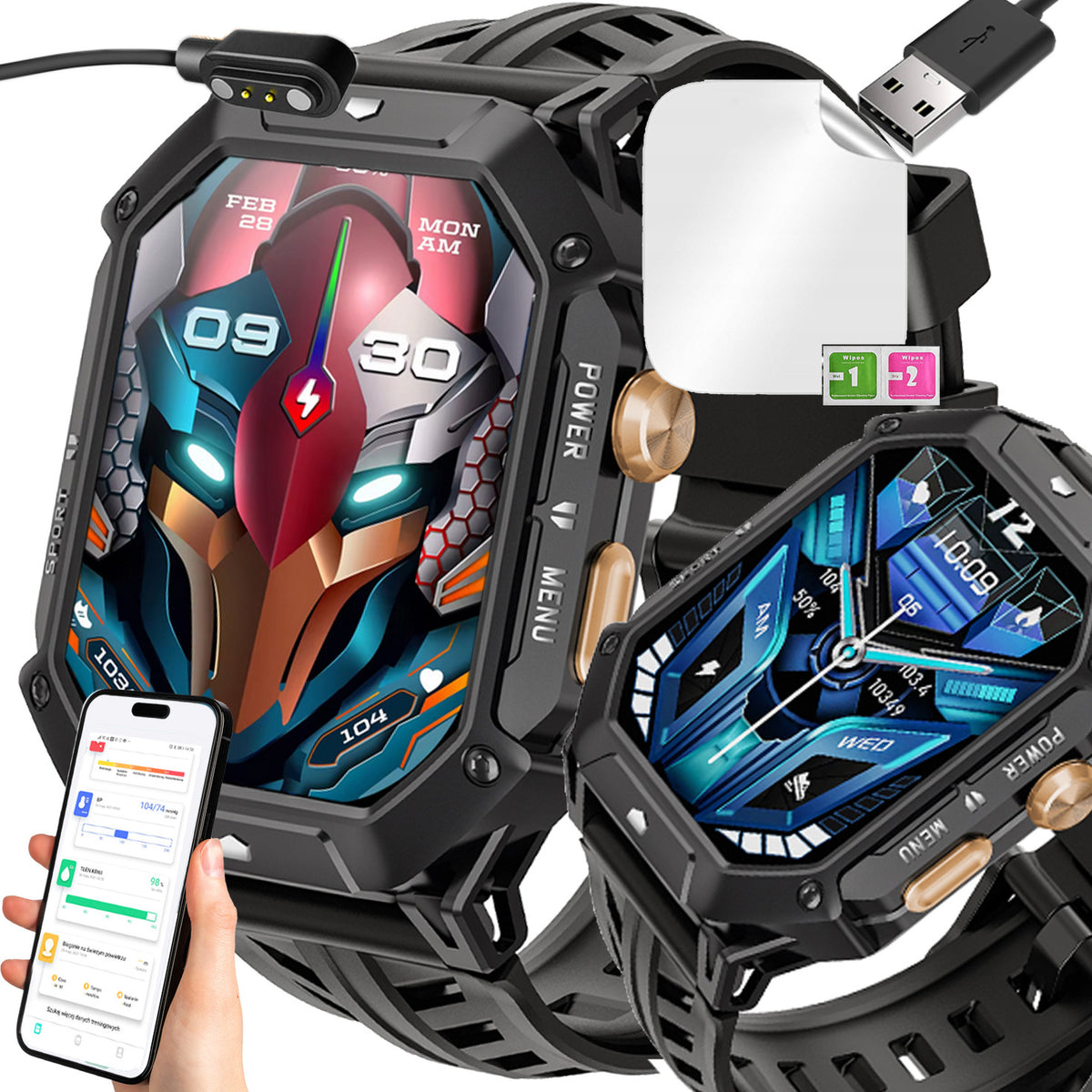 Black Smartwatch men's watch BATTERY 1000 mAh ! up to 30 DAYS!!! 410x502 px