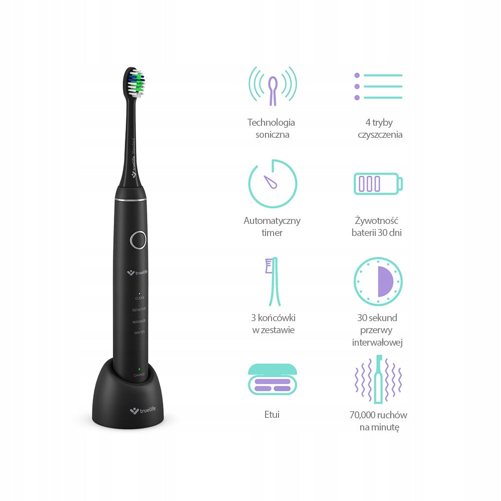 Black Sonic Toothbrush TrueLife Timer Powerful Battery 2 Tips + Case EAN (GTIN) 8594175357684