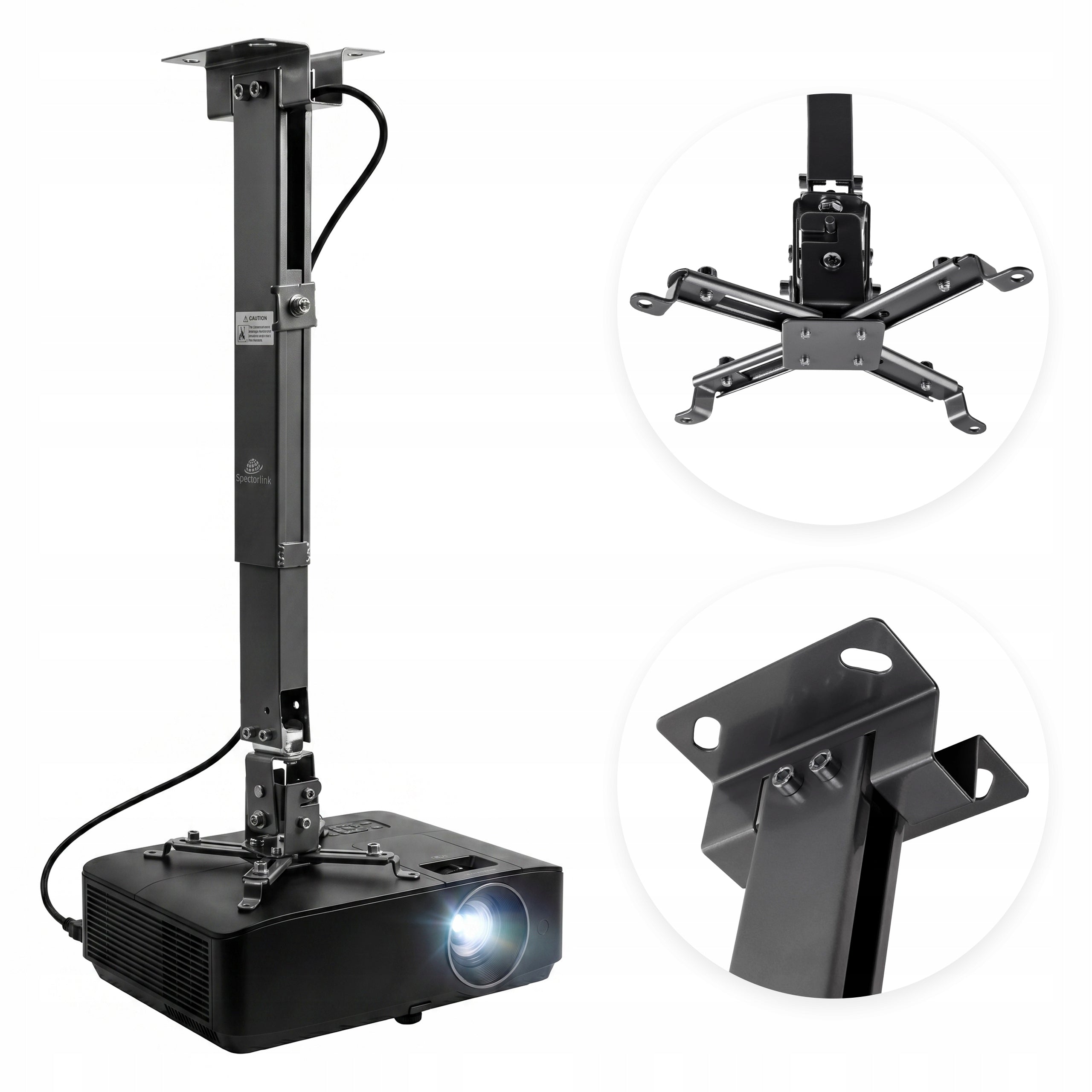 Black Wall Projector Mount Ceiling VESA Lifting Capacity 20kg Spacetronik