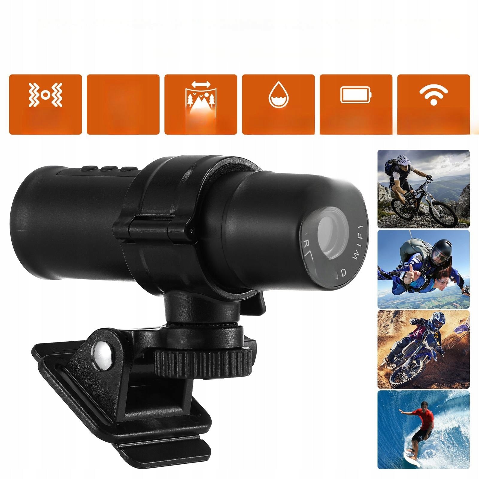 Black Waterproof Sports Action Camera with WiFi and Helmet Bracket Brand no brand