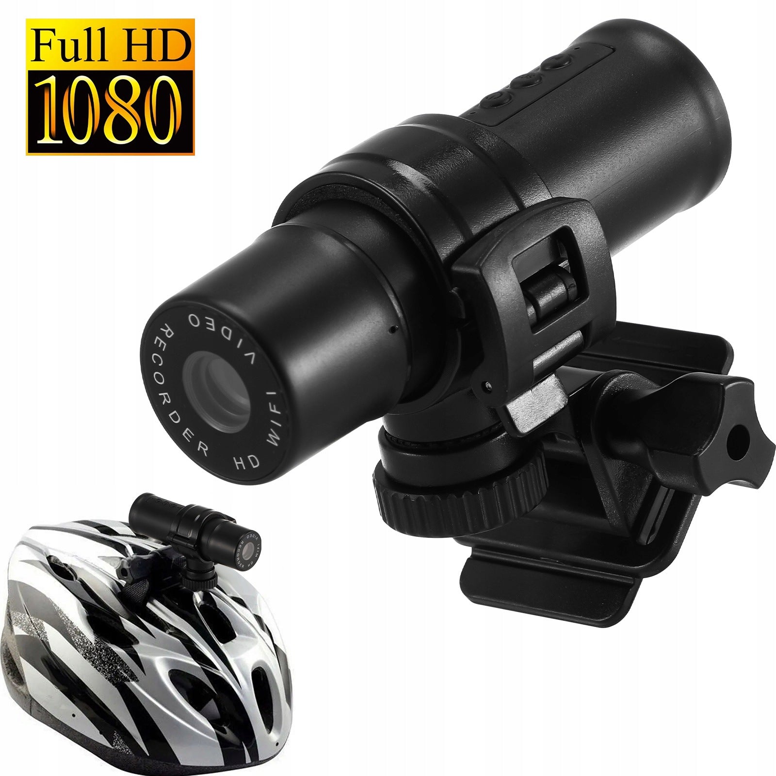 Black Waterproof Sports Action Camera with WiFi and Helmet Bracket