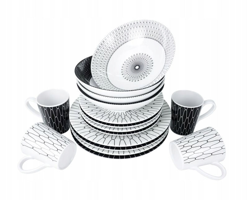 Black-White 16 Melamine Dinnerware Set Camp4