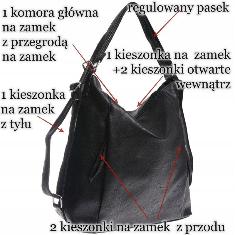 Black Women's Bag-Backpack 2in1 Holds A4 Black Gender woman