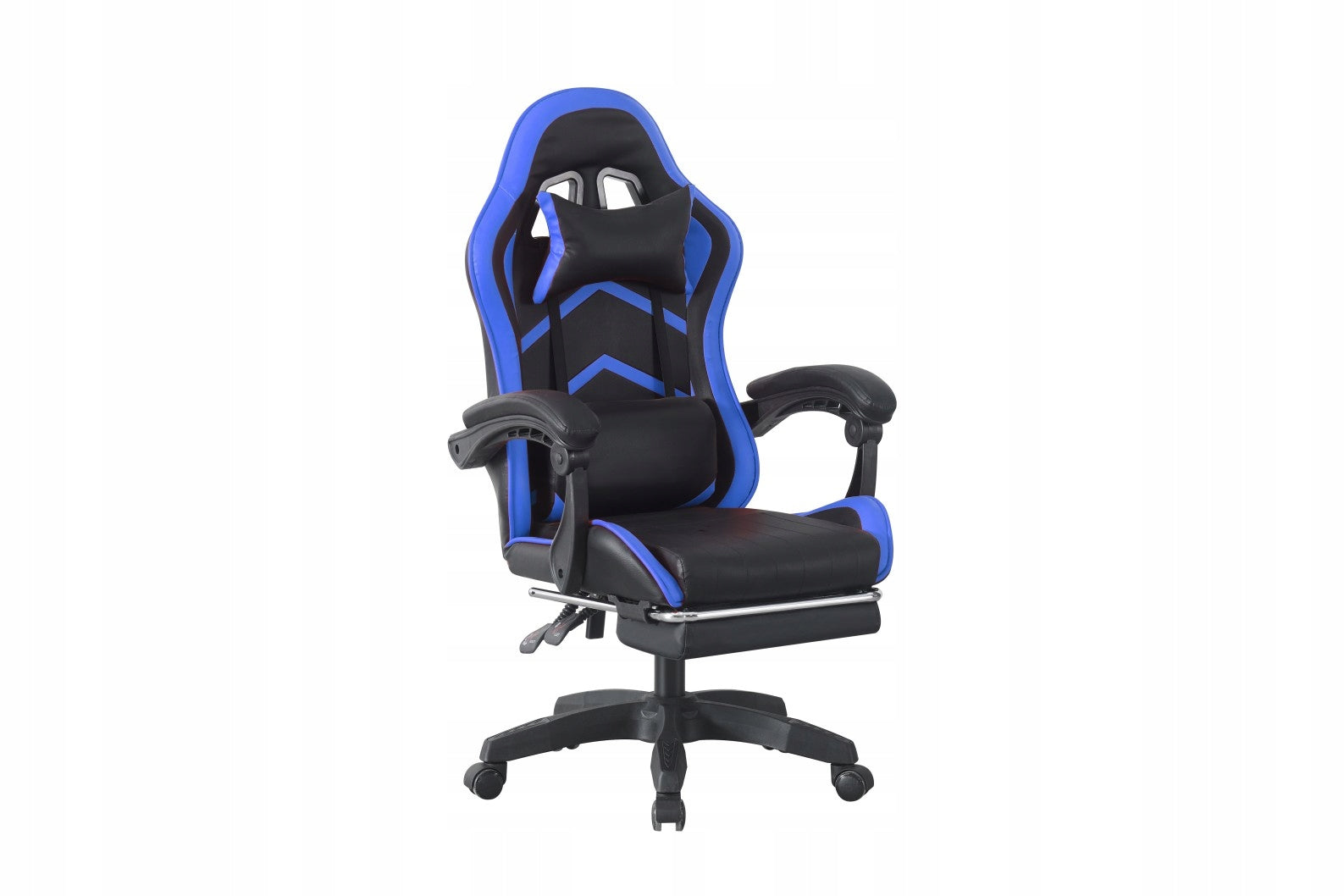 Black and Blue Leather Gaming Chair with Footrest and Cushions Brand no brand