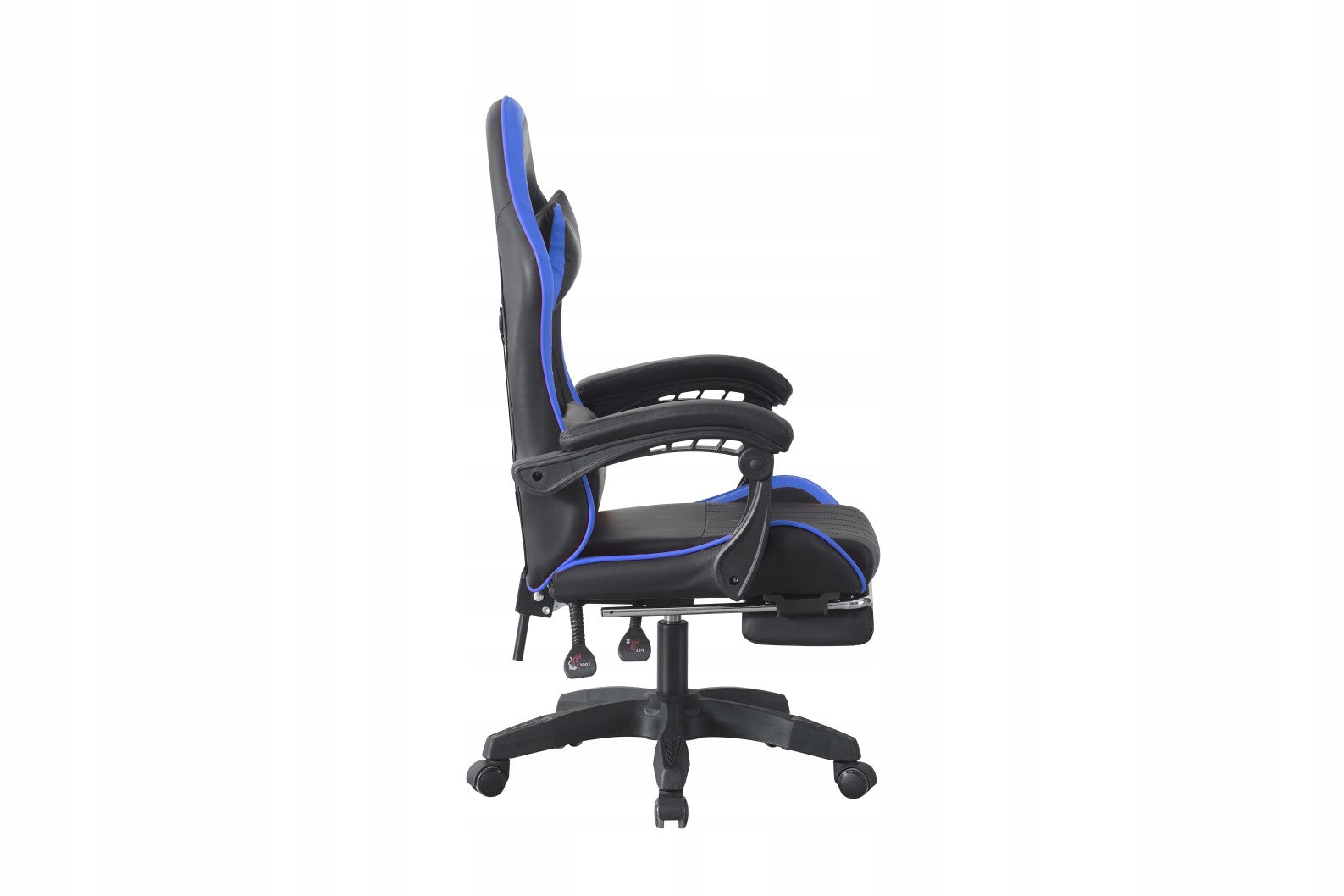 Black and Blue Leather Gaming Chair with Footrest and Cushions Furniture height 124 cm