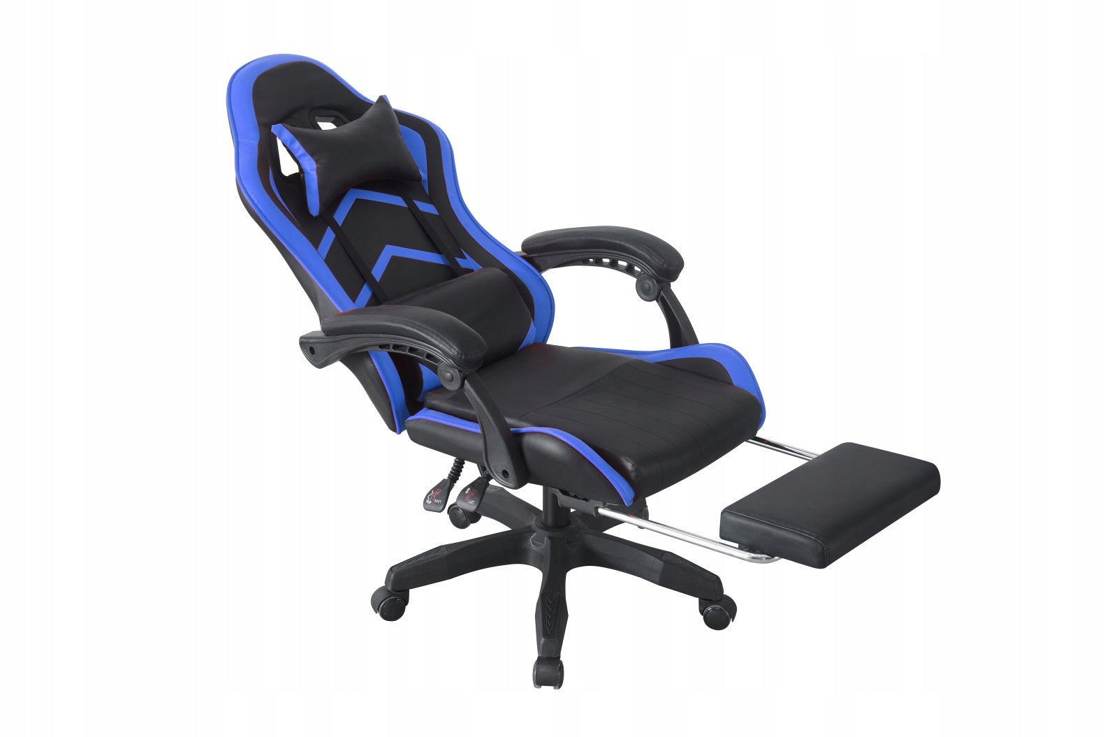Black and Blue Leather Gaming Chair with Footrest and Cushions Manufacturer code 5904996027223