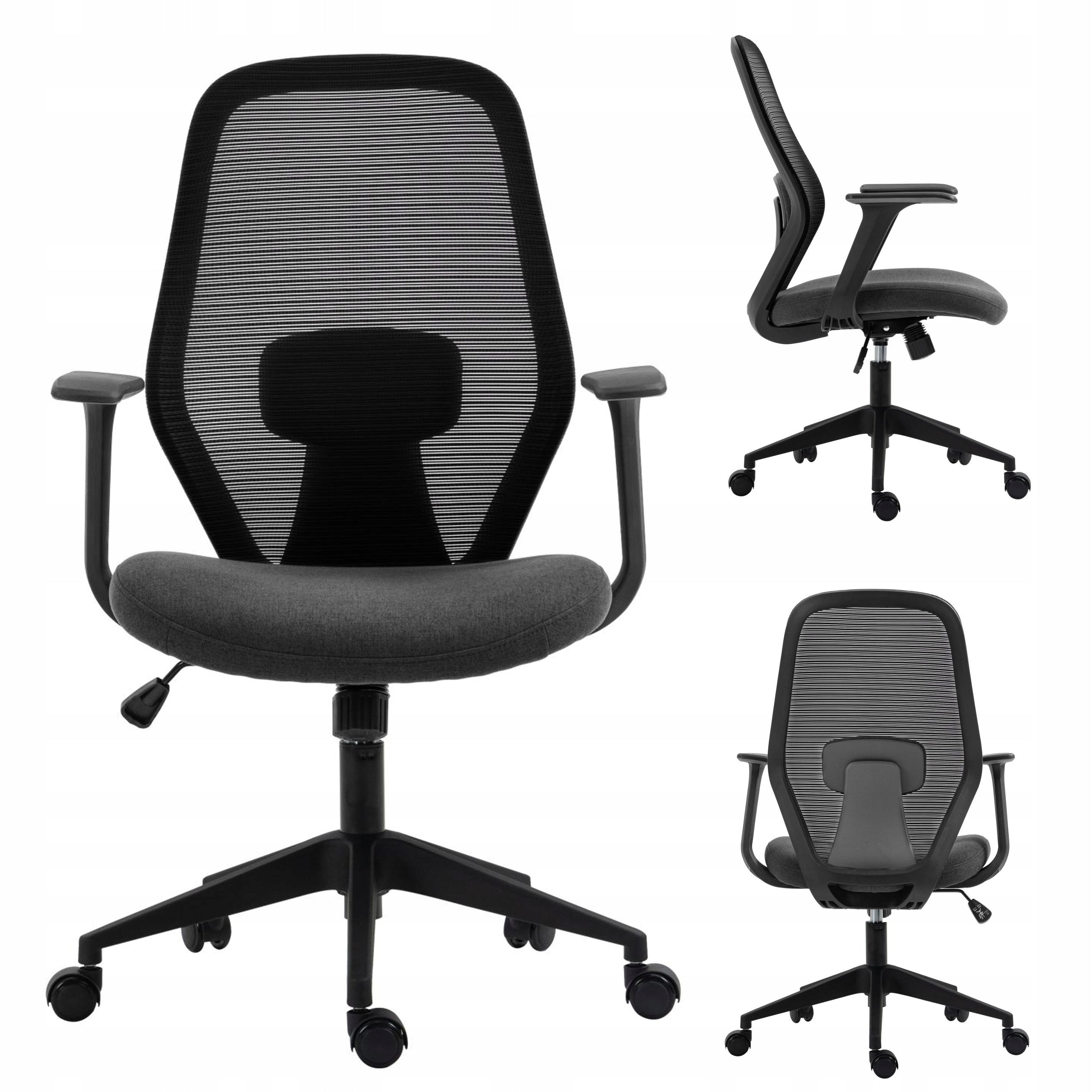 Black and Grey Swivel Office Chair Adjustable on Wheels Modern