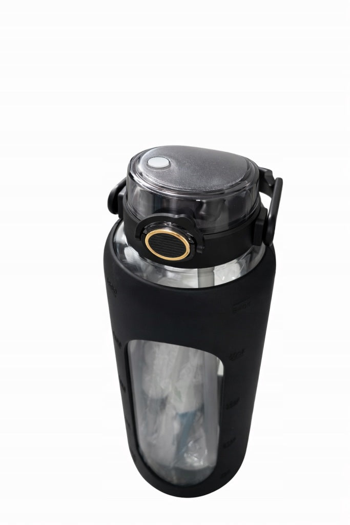 Black glass bottle 1,8 l with handle and straw BPA free Manufacturer code OFO/5