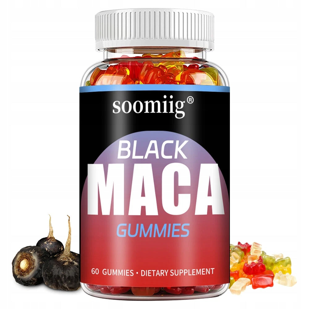 Black gummies with maca increase endurance and promote muscle growth...
