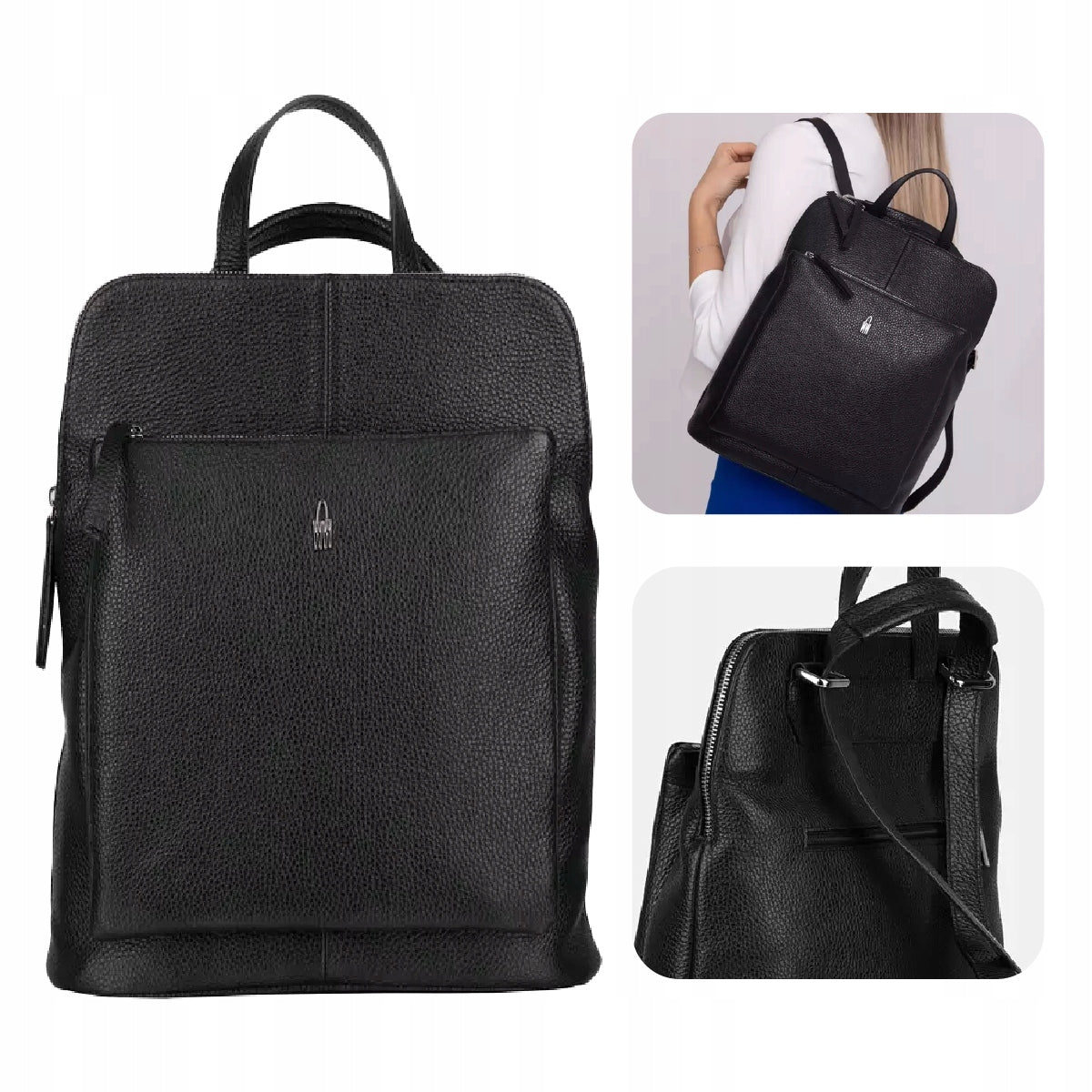 Black multifunctional leather backpack VINCI women's format A4 Wojewodzic