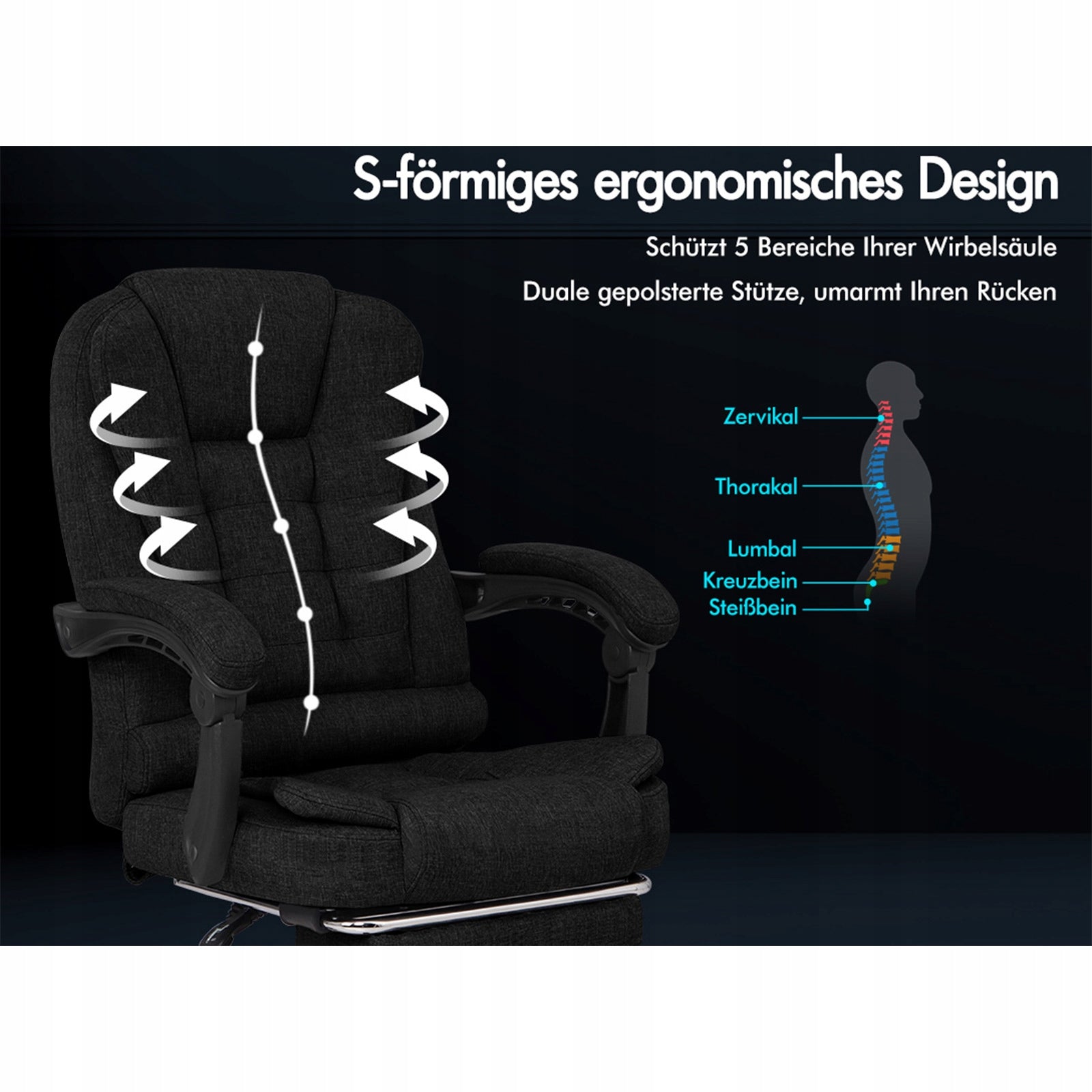 Black office chair with adjustable backrest and massage function Brand no brand