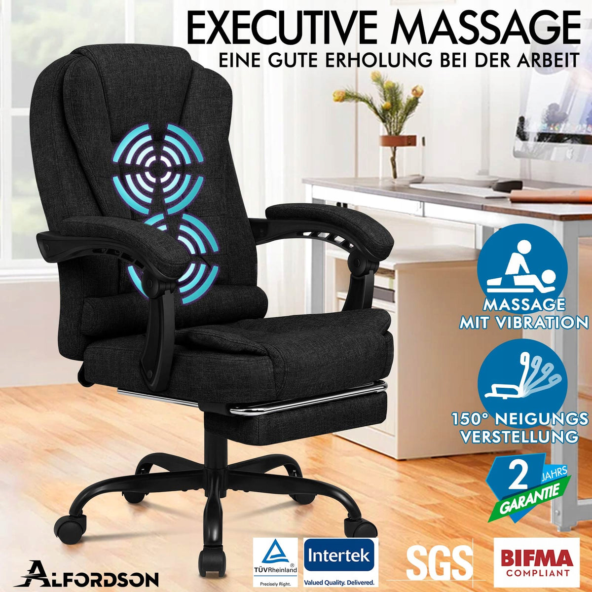 Black office chair with adjustable backrest and massage function Packaging status original