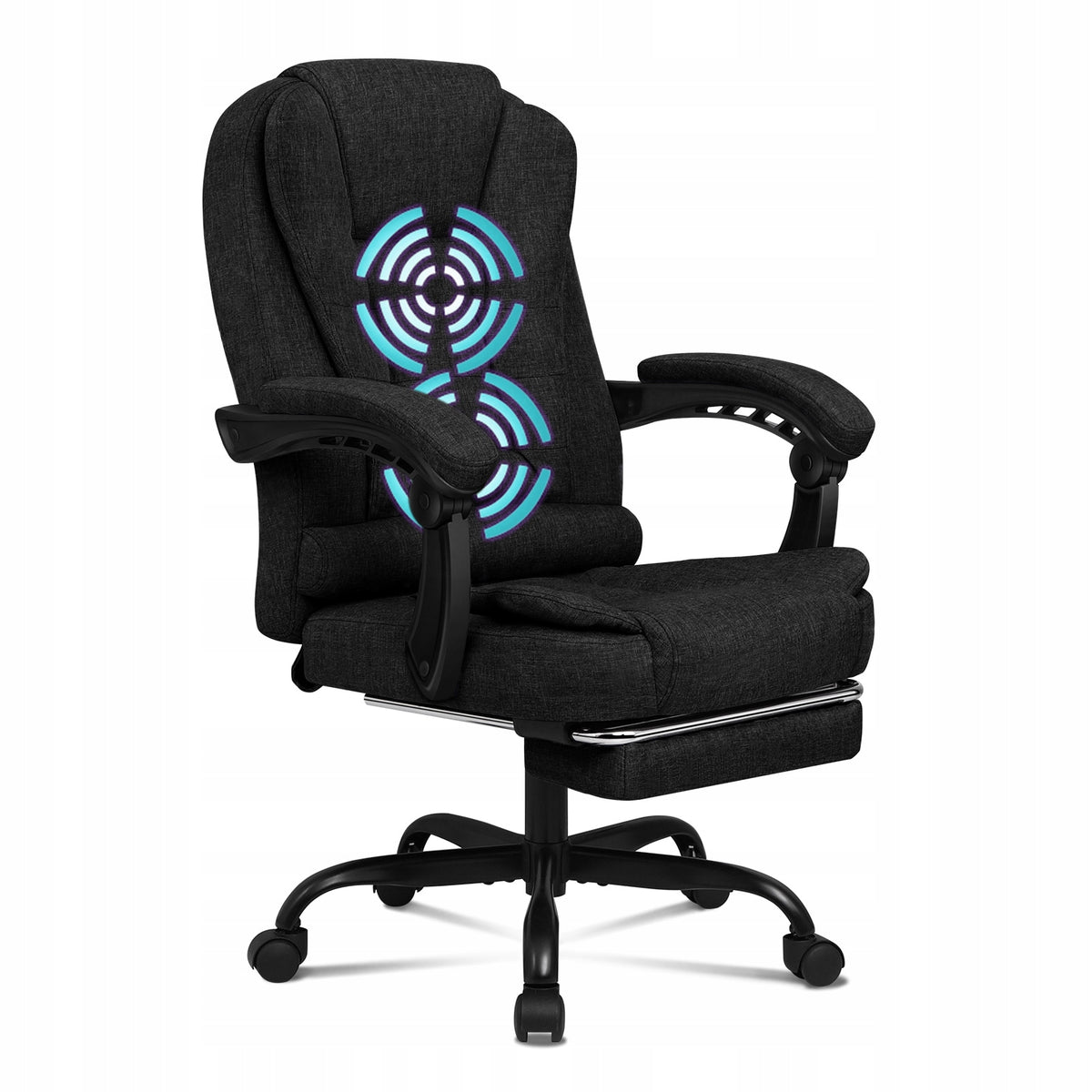 Black office chair with adjustable backrest and massage function