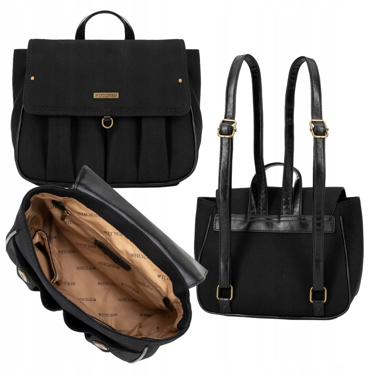 Black women's mini backpack WITTCHEN Young 100-4Y-441-1 with flap and pockets