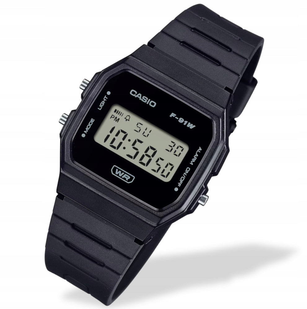 Black youth watch on strap Casio Vintage F-91WB + ENGRAVING FREEBIE