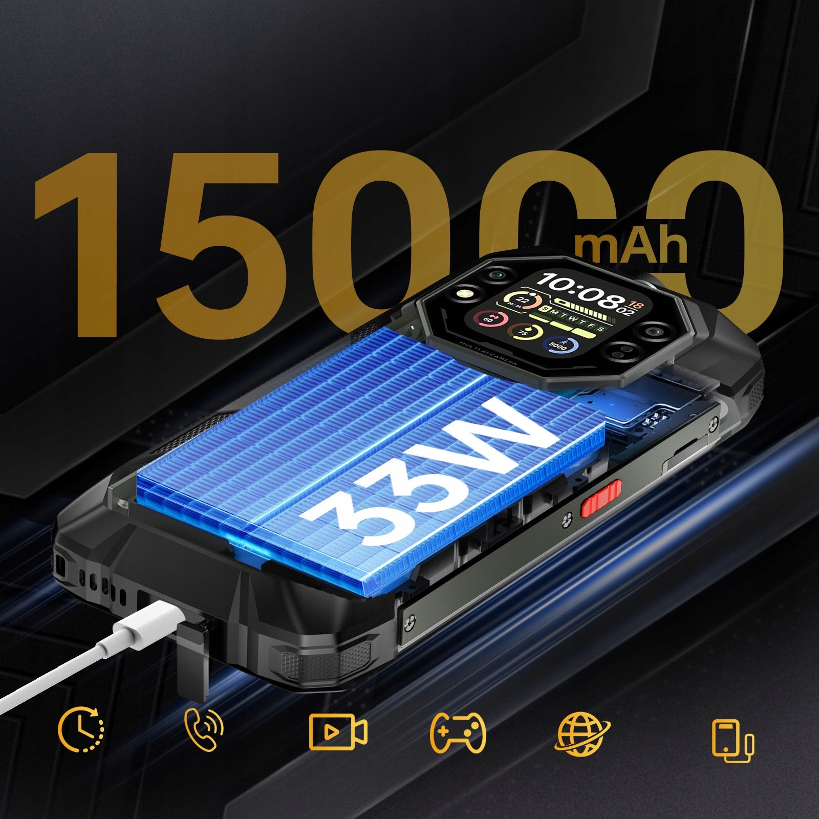 Blackview ROCK 1 Android 16 Indestructible Mobile Phone,24GB+256GB Packaging status original
