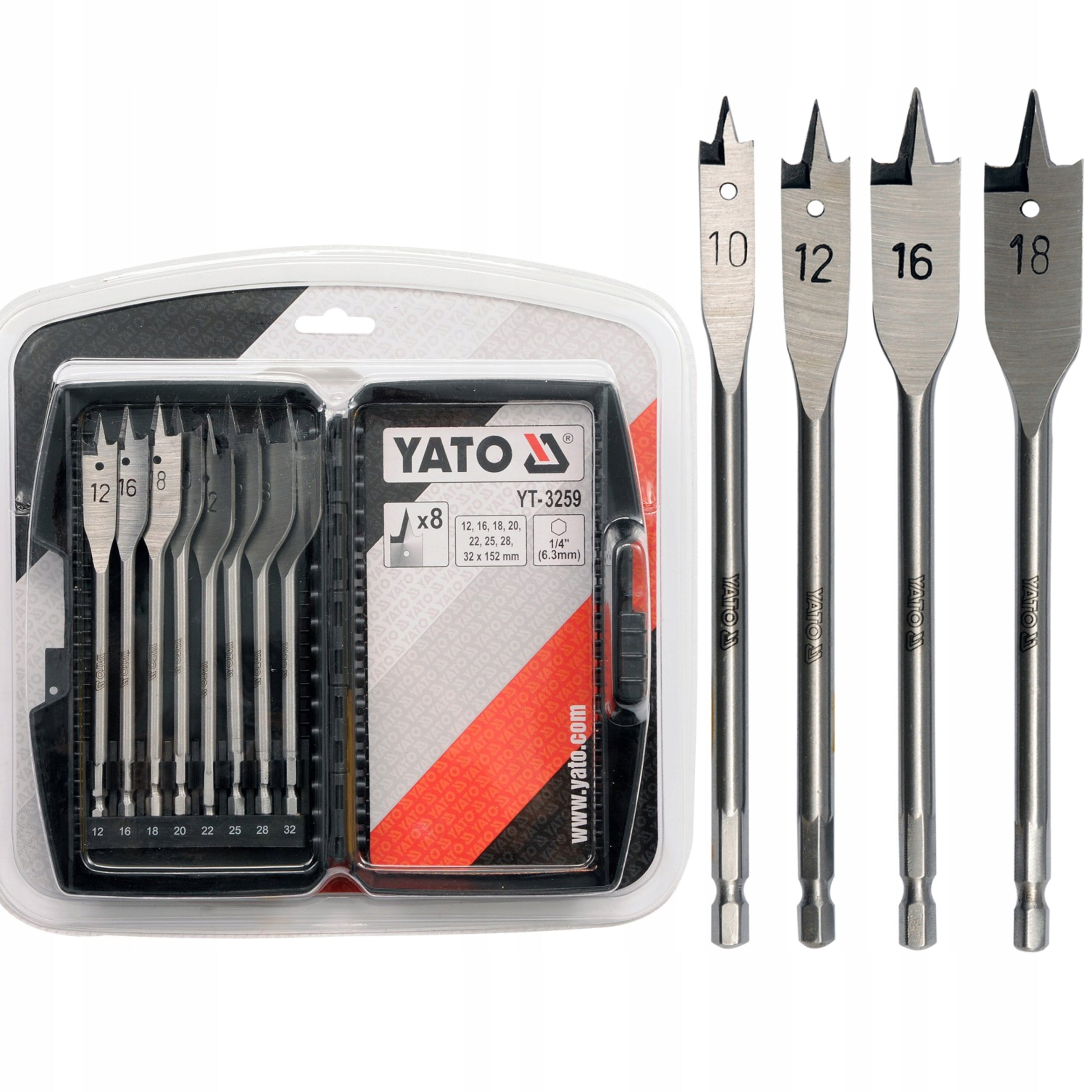 Blade drill bit set 12-32mm, set of 8 Yato YT-3259 for wood Brand Yato
