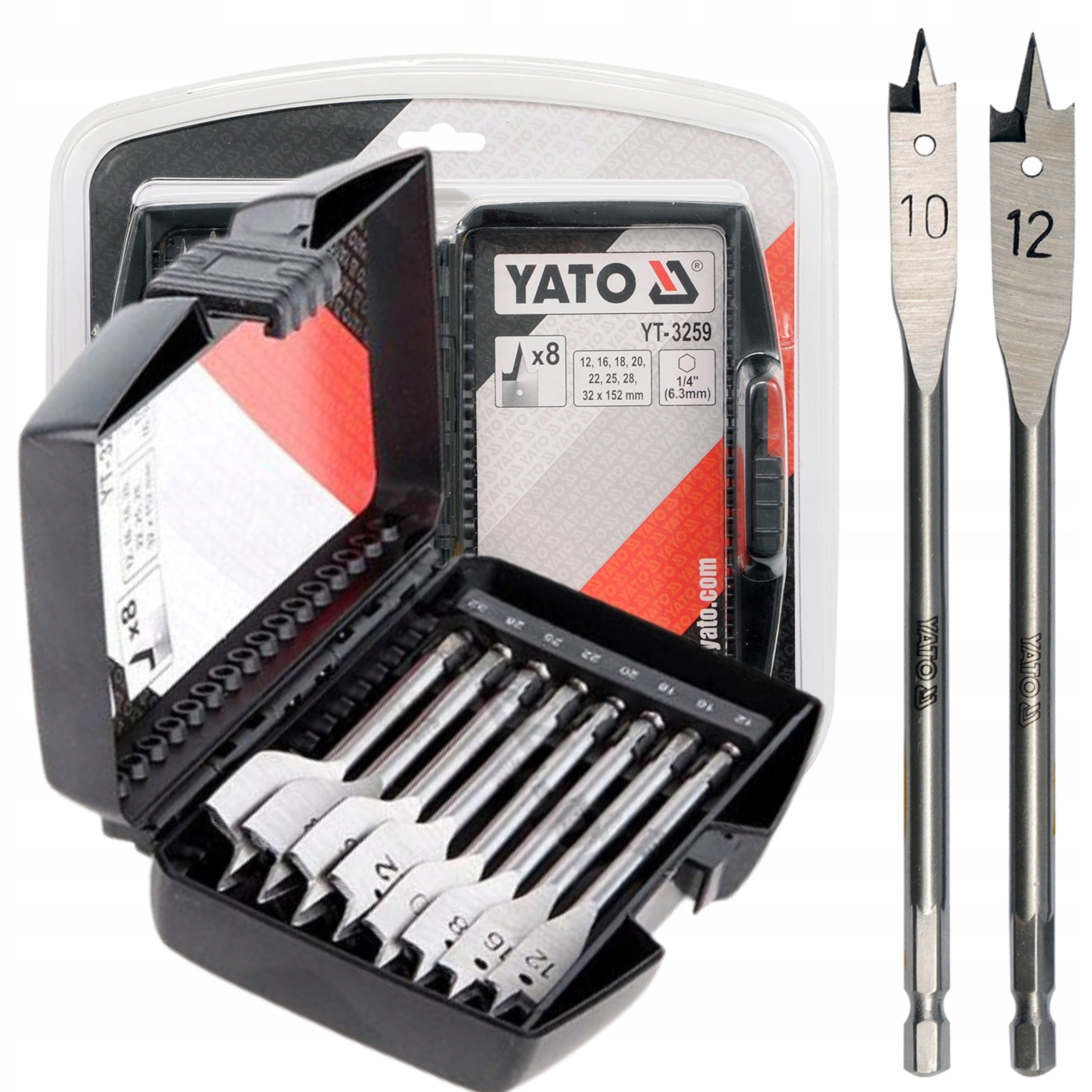 Blade drill bit set 12-32mm, set of 8 Yato YT-3259 for wood Mounting type hexagonal