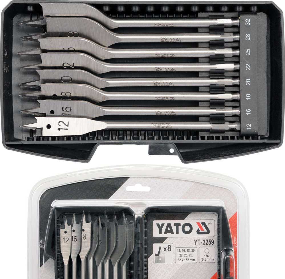 Blade drill bit set 12-32mm, set of 8 Yato YT-3259 for wood Rotation direction right hand rule
