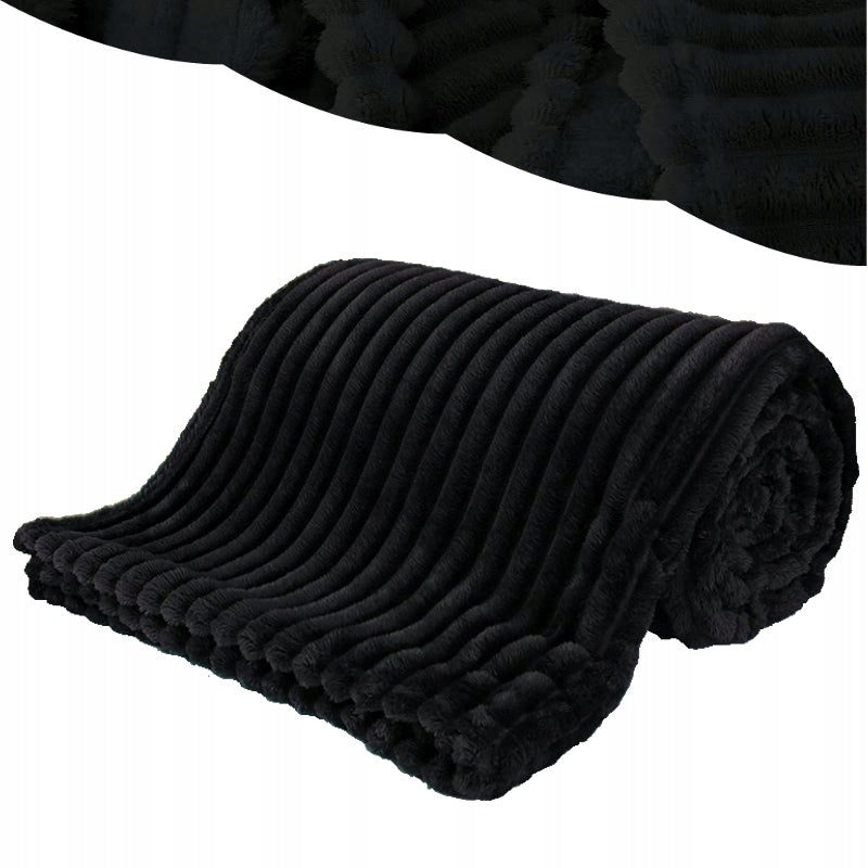 Blanket 160x200 Microfiber Embossed Soft Bedspread Black with Ribbing