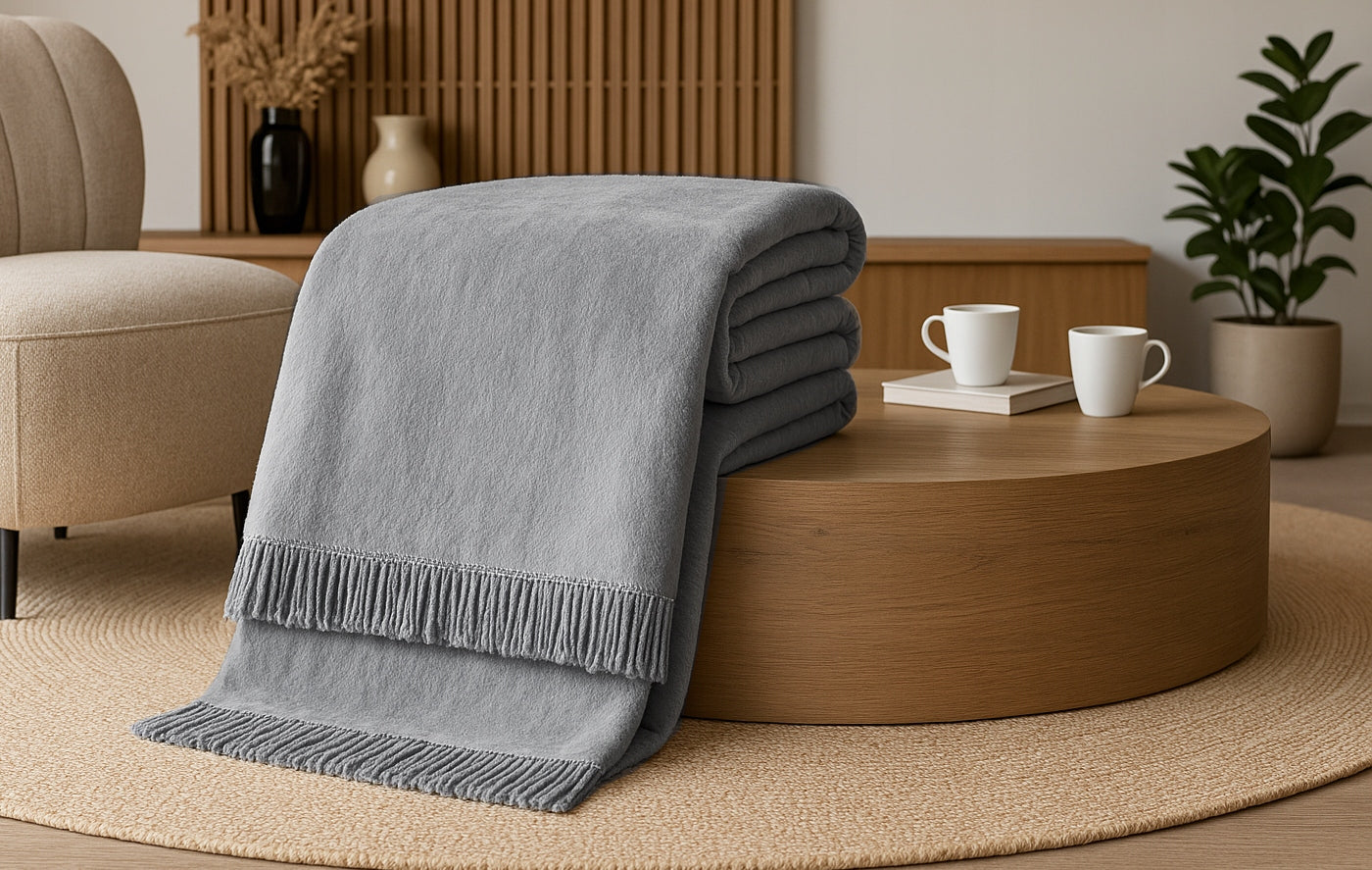 Blanket Bedspread MOCA DESIGN 150x200 Cotton Acrylic Tassels Pled Ash Brand Moca Design