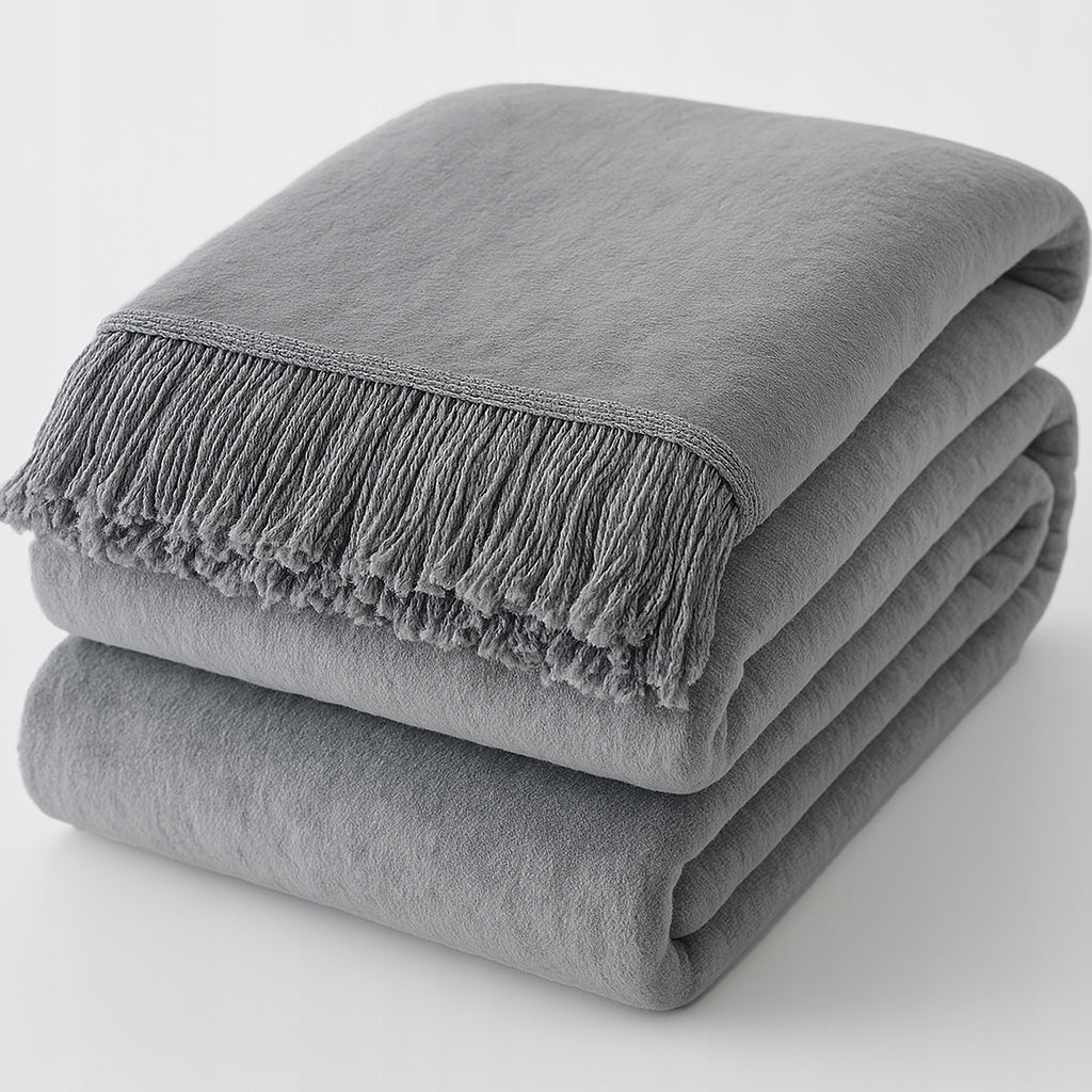 Blanket Bedspread MOCA DESIGN 150x200 Cotton Acrylic Tassels Pled Ash