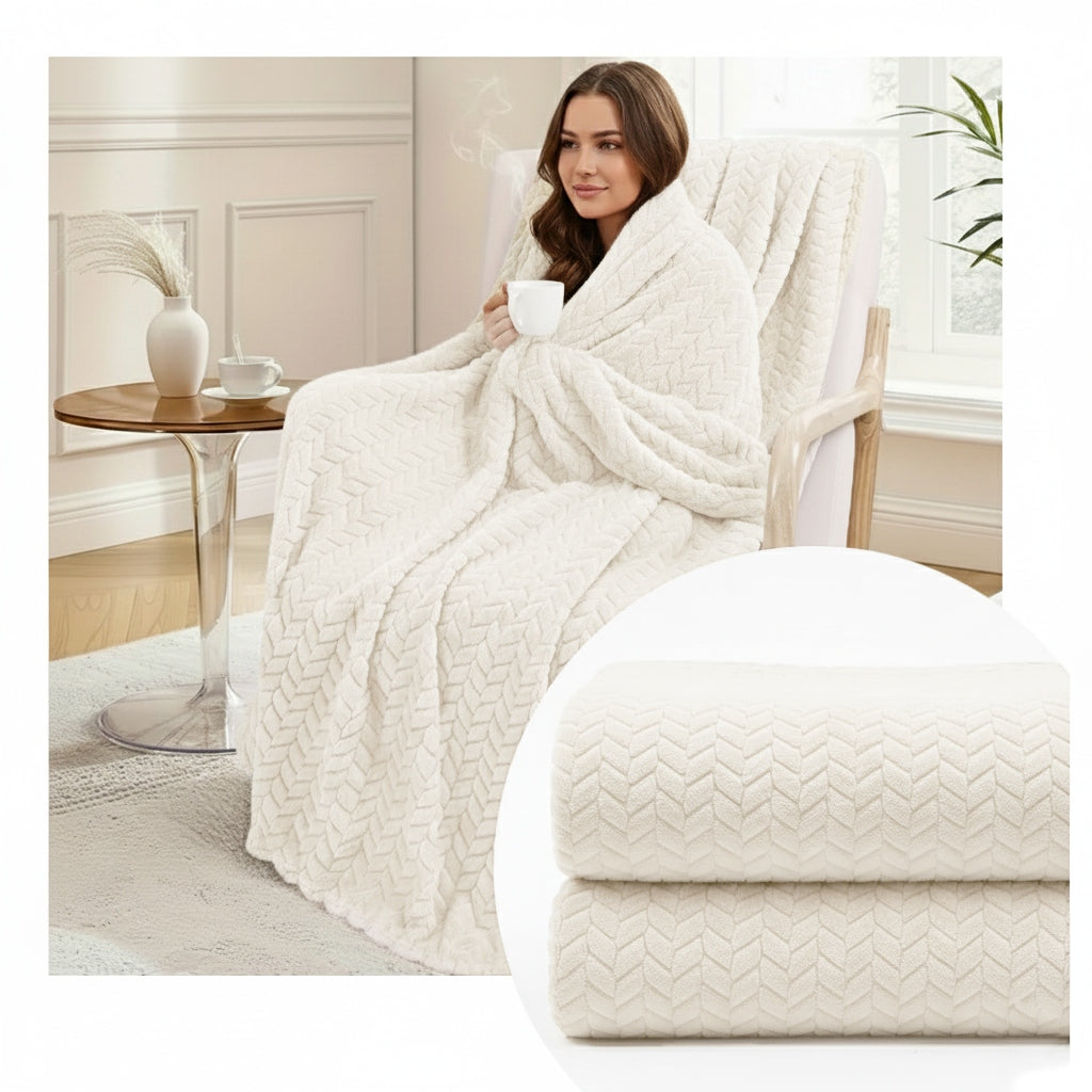 Blanket Herringbone Pled Bedspread Sofa Soft Fashionable ECRU 200x220 Packaging status original