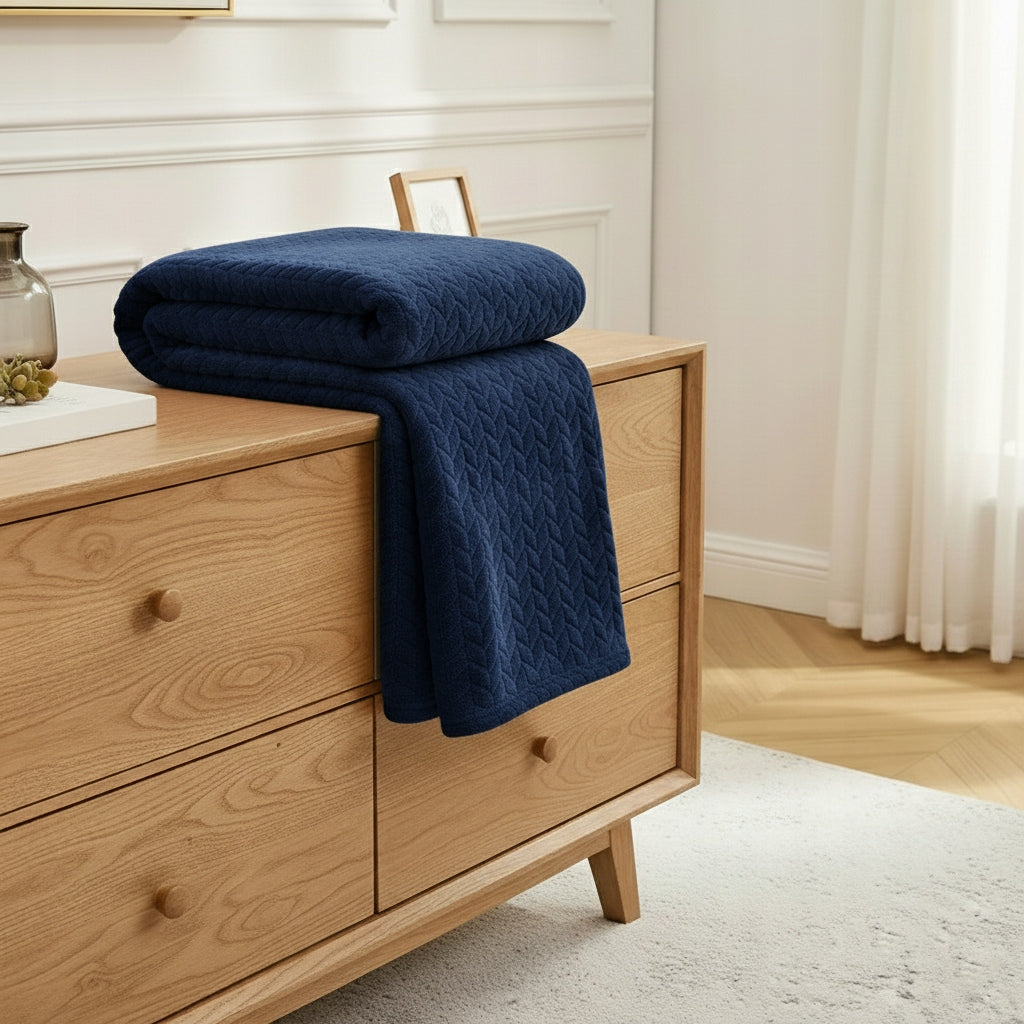 Blanket Herringbone Pled Bedspread Sofa Soft NAVY BLUE 160x200 Manufacturer code KOC-4-160X200-27D