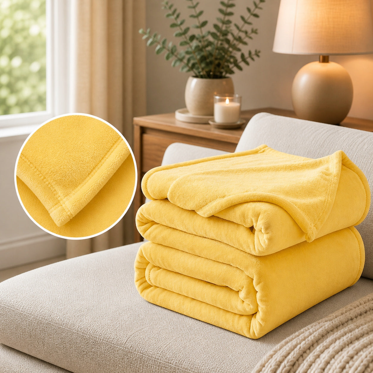 Blanket Plush Yellow Microfiber Soft Warm 200x220 Packaging status original