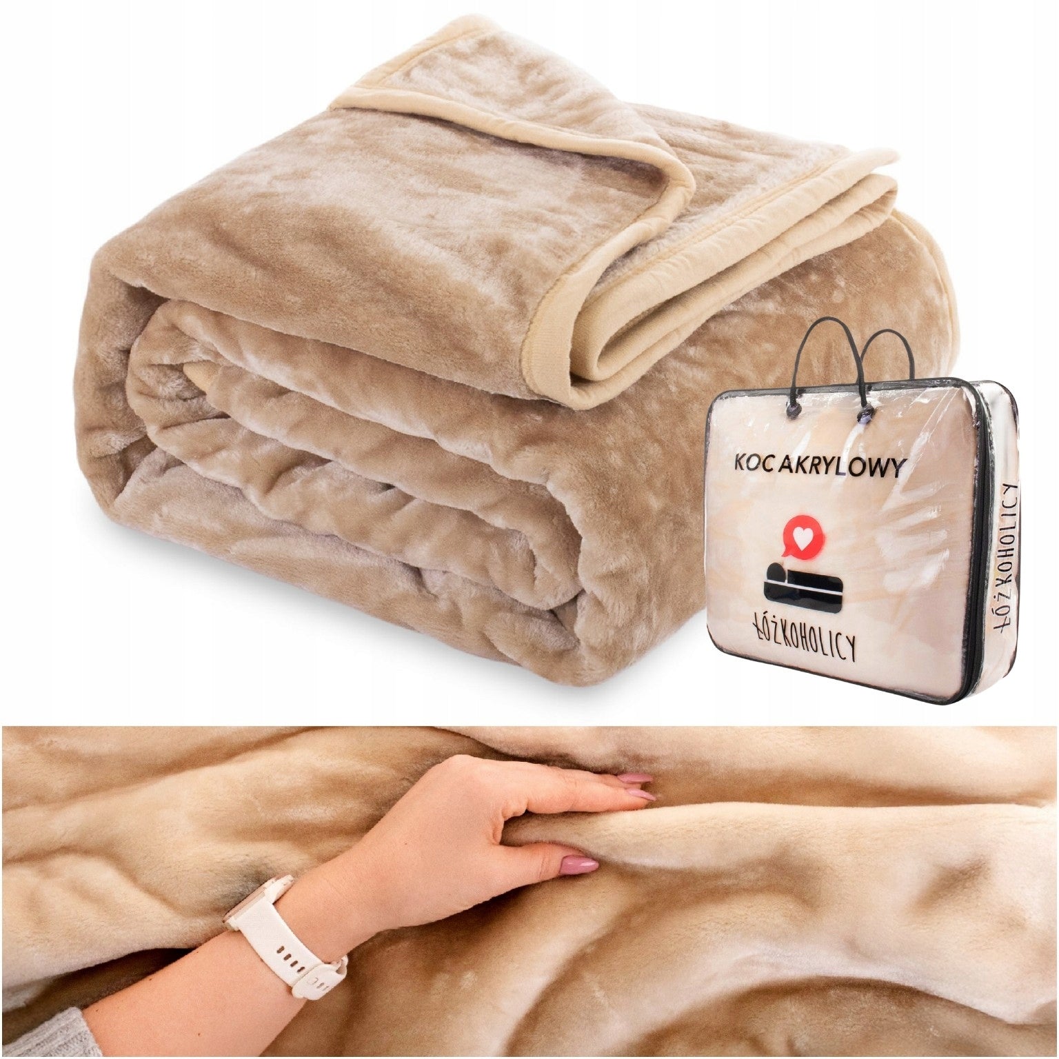 Blanket THICK 160x200 ACRYLIC smooth warm BEDSPREAD YASEMIN beige
