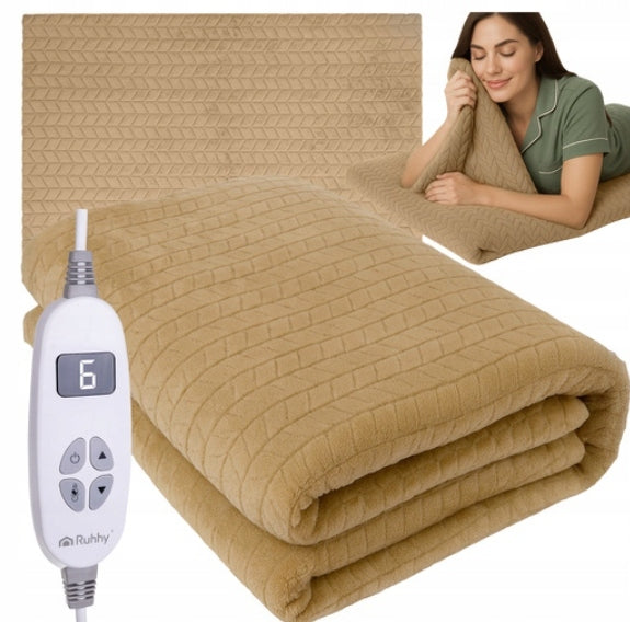 Blanket beige electric heated 180x130 cm 10 modes with remote control beige