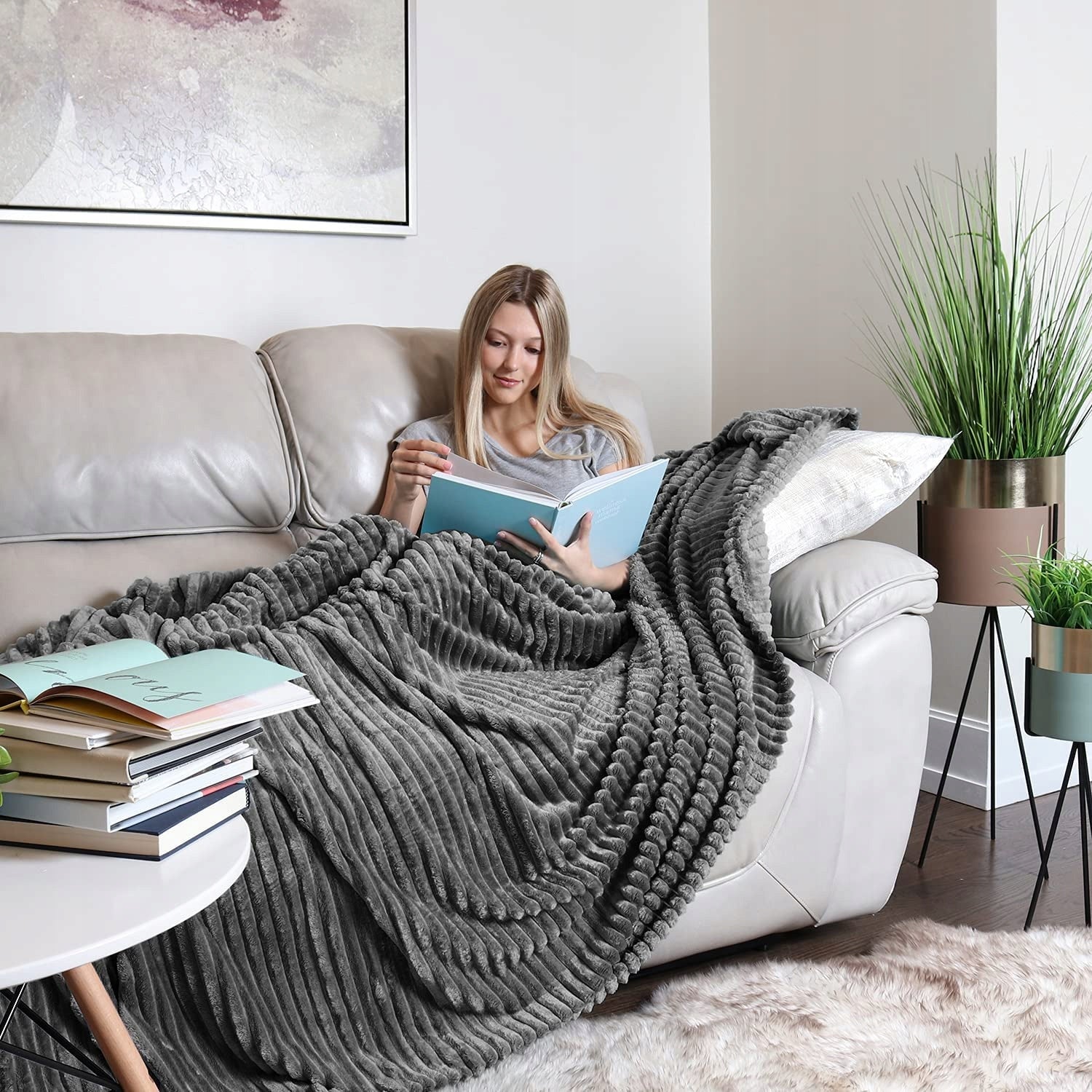 Blanket in Belts Soft Plaid Warm Modern Decorative GRAPHITE 200x220 Packaging status original