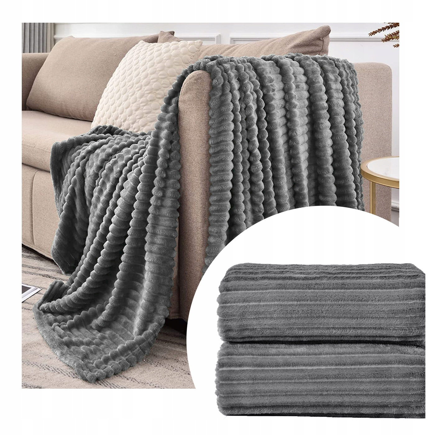 Blanket in Belts Soft Plaid Warm Modern Decorative GRAPHITE 200x220