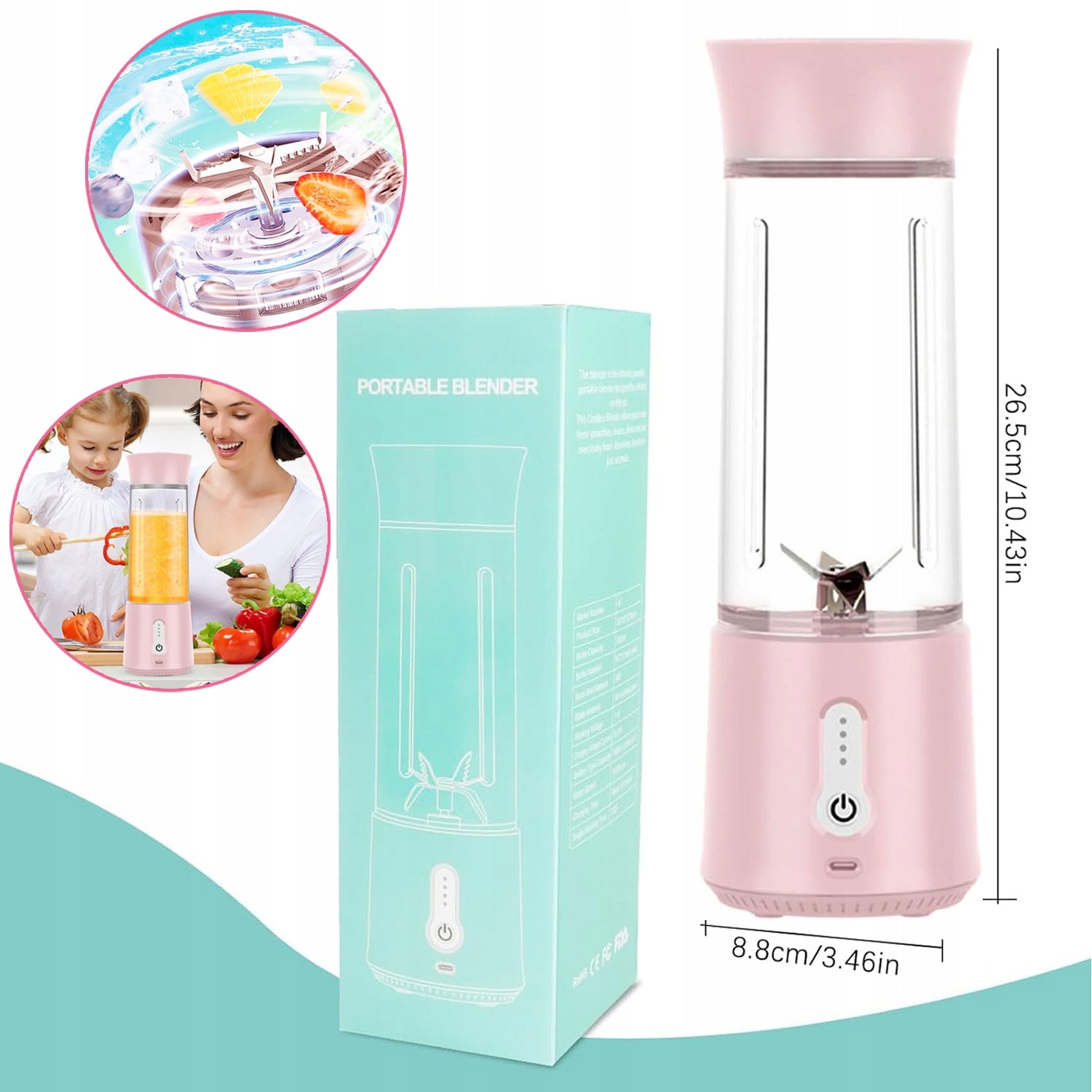 Blender Juicer Cordless Leak Proof 6Blades USB-C Rechargeable LED Indicator Brand no brand