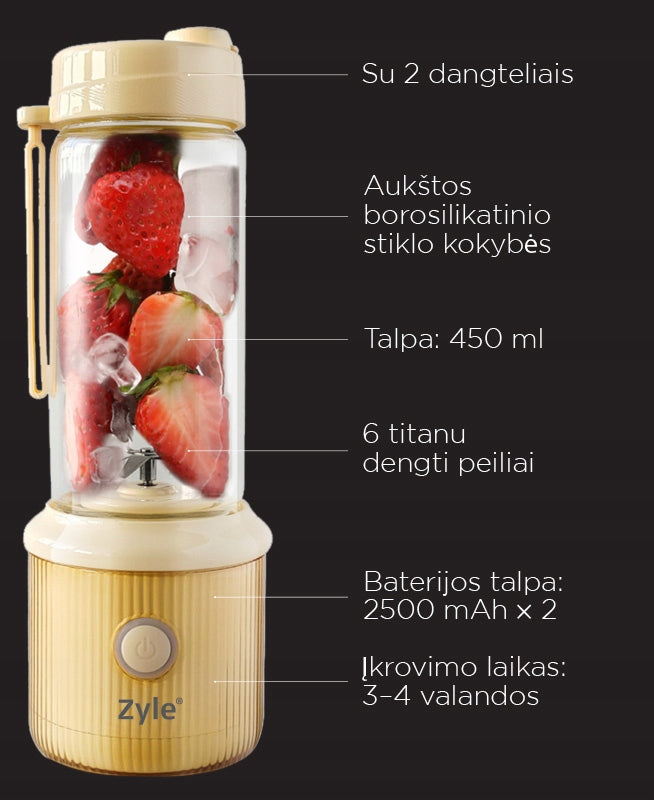 Blender Portable Glass Zyle 450ml Titanium Blades USB-C Manufacturer code 0067501