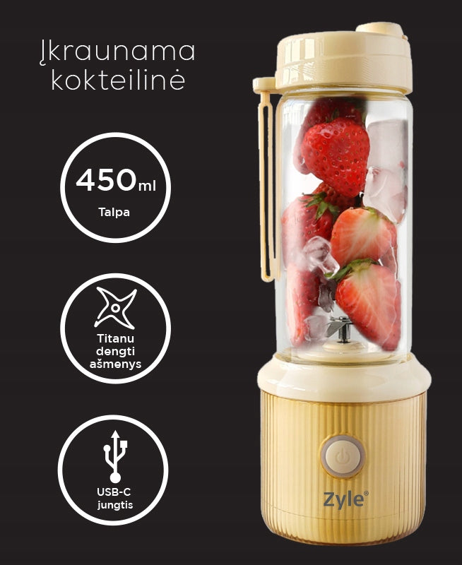 Blender Portable Glass Zyle 450ml Titanium Blades USB-C Packaging status original