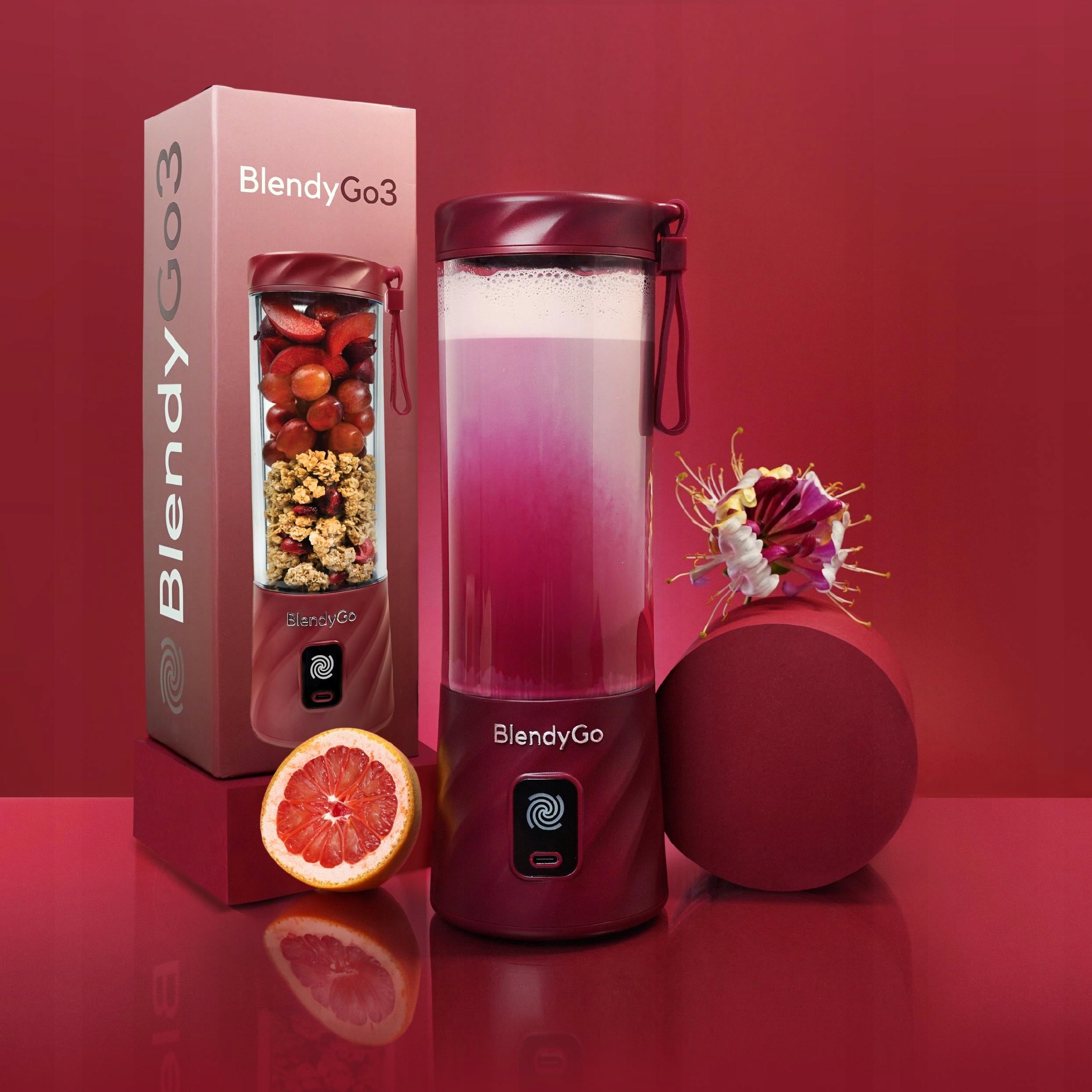 BlendyGo 3 WIRELESS USB Burgundy BLENDER + 8pcs HYDROTABS Packaging status original