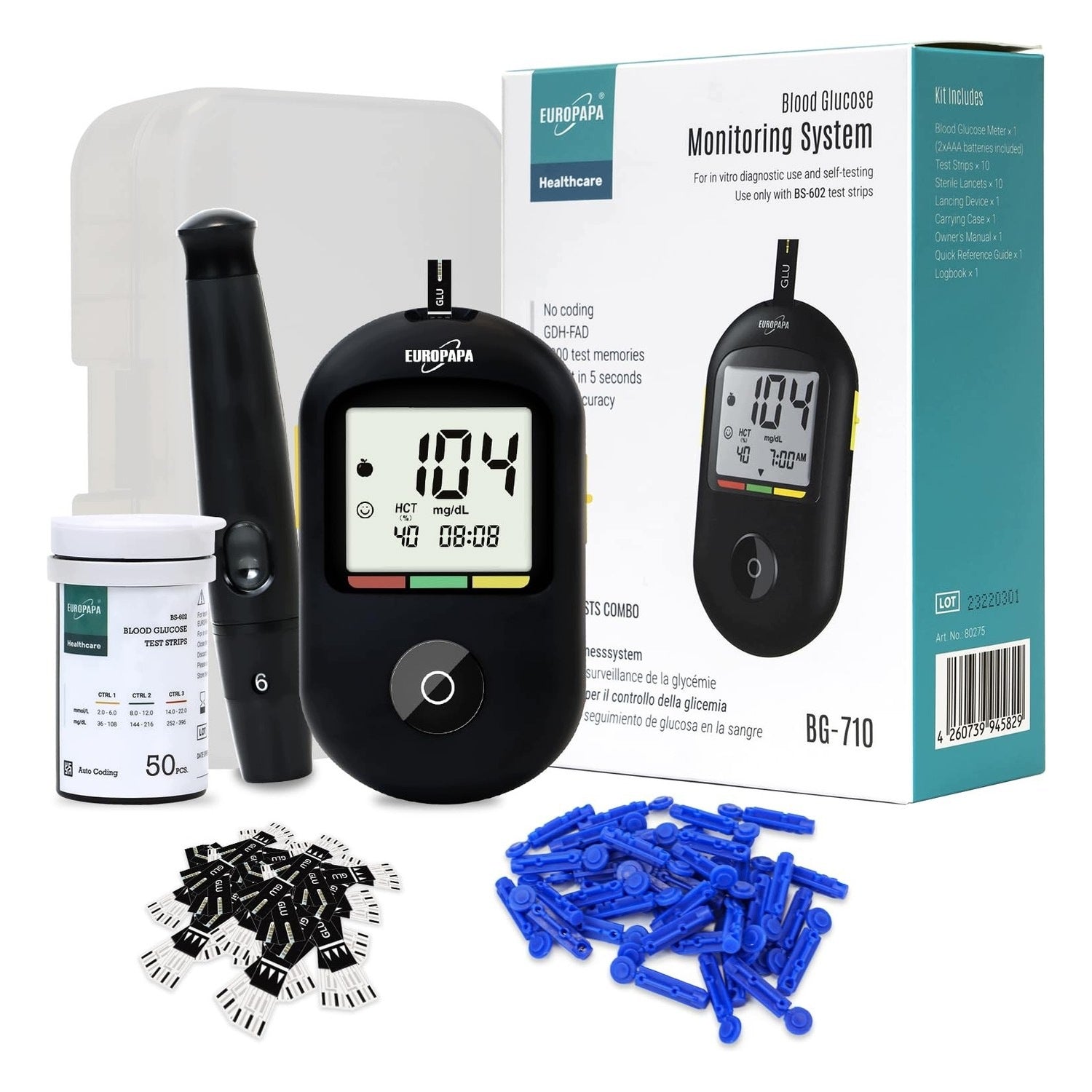 Bloedglucosemeter - set of 50 test strips and lancets - for diabetics