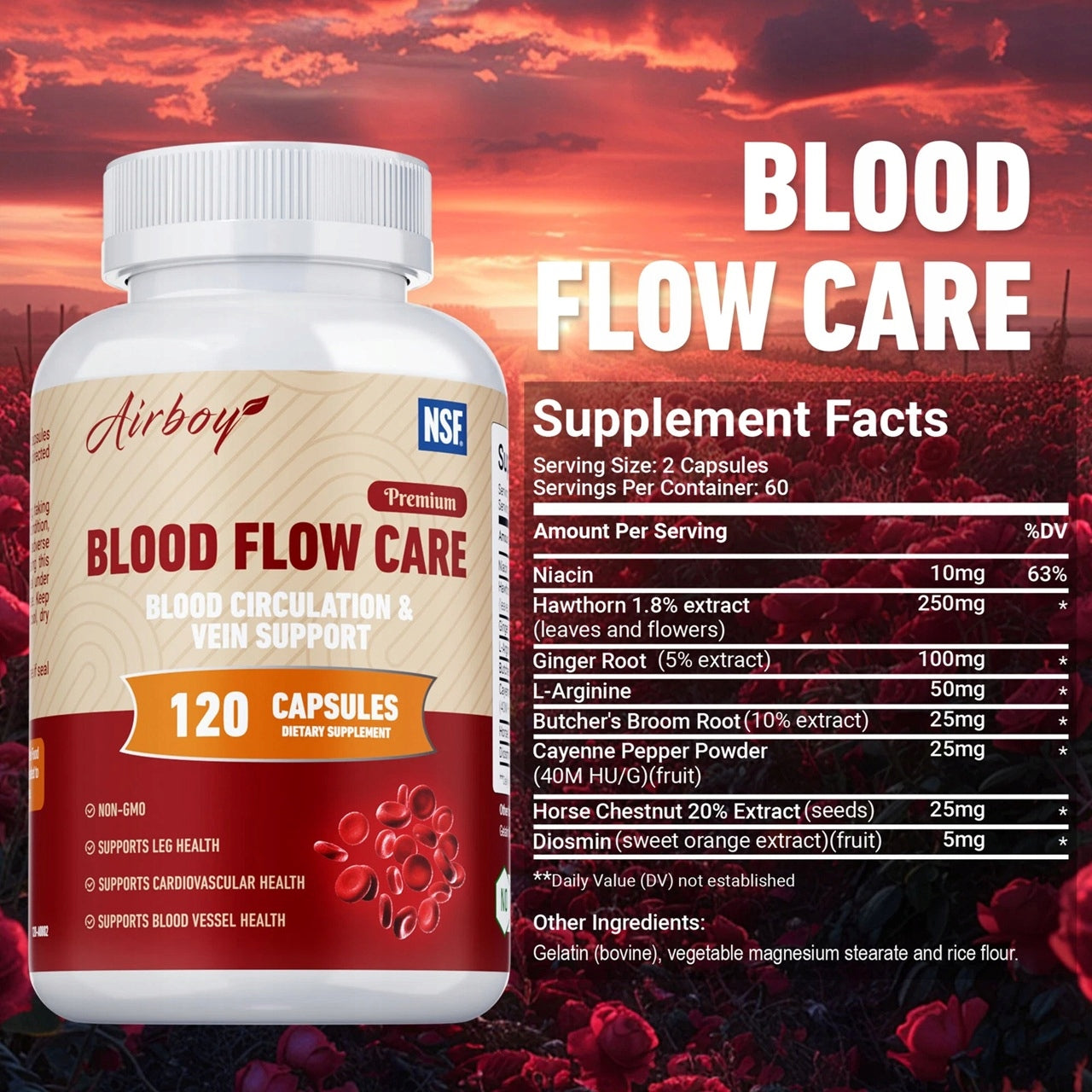 Blood Flow Care – nitric oxide enhancer, cleansing of veins and arteries... Expiration date at least 1 year from the date of purchase