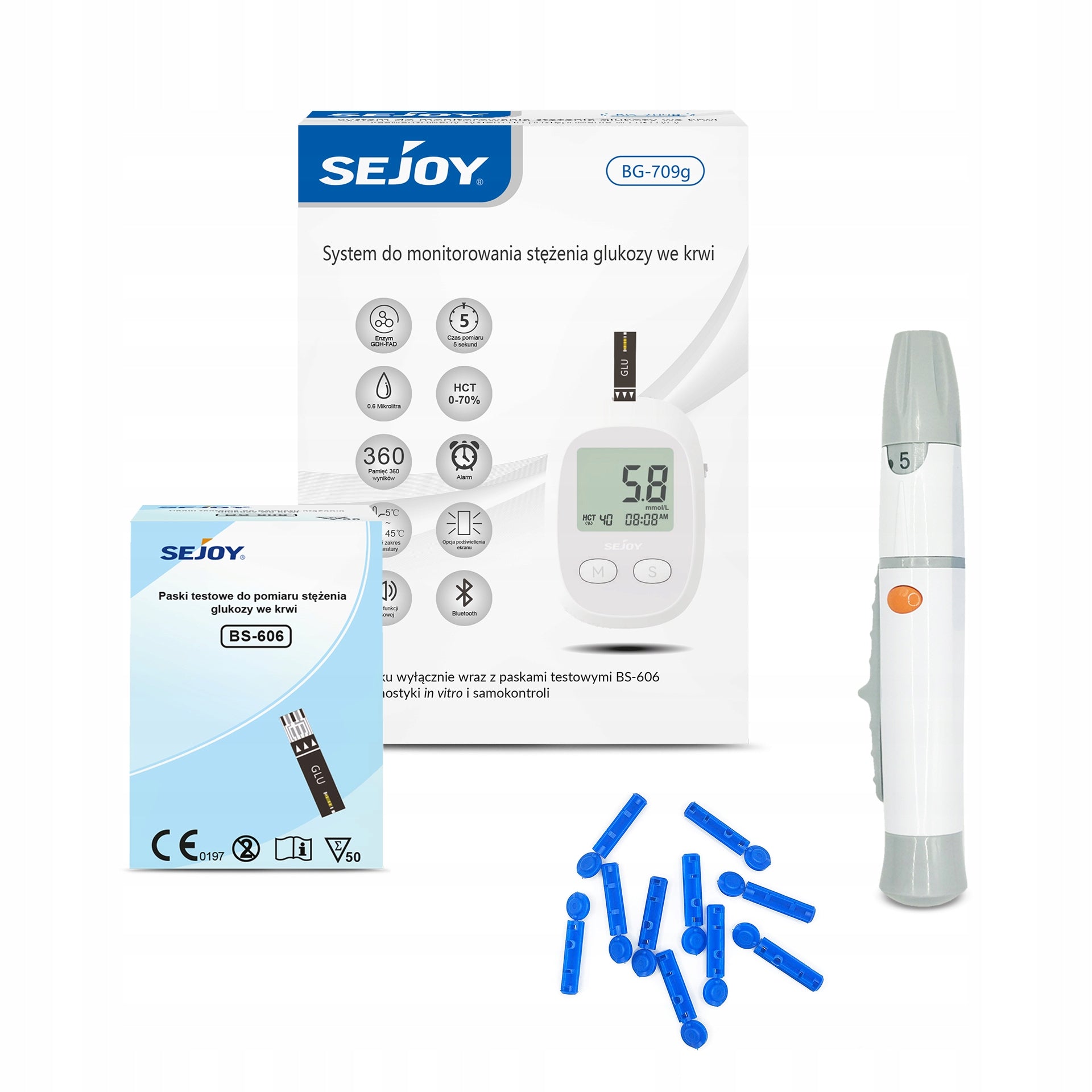 Blood glucose meter SEJOY + 50 strips and 50 lancets