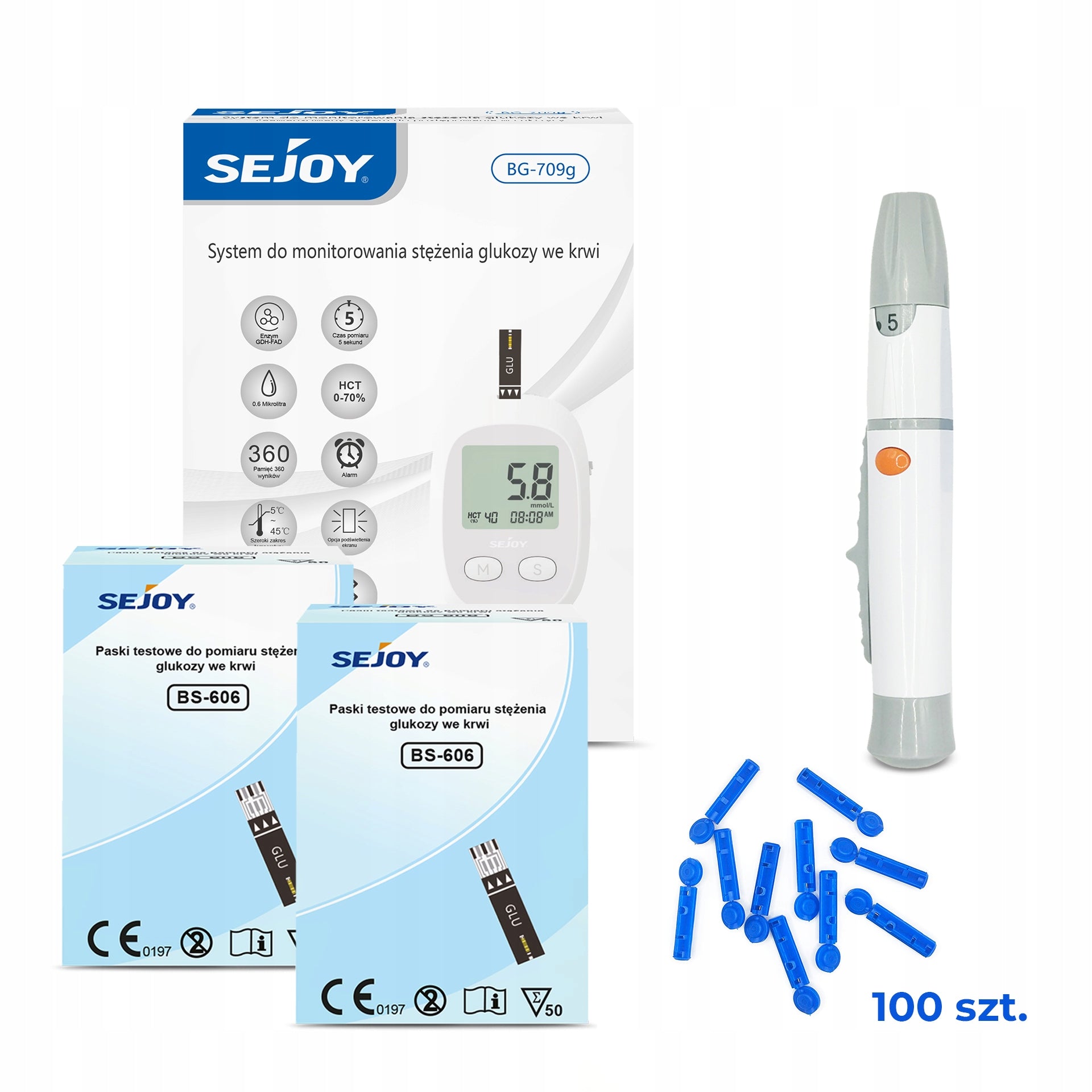 Blood glucose meter SEJOY lancet 100 strips 100 lancets