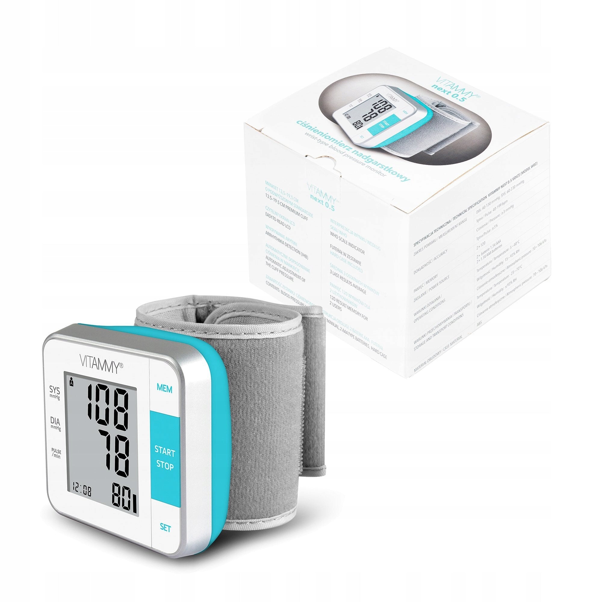 Blood pressure monitor VITAMMY Next 0.5 White and blue Medical device no